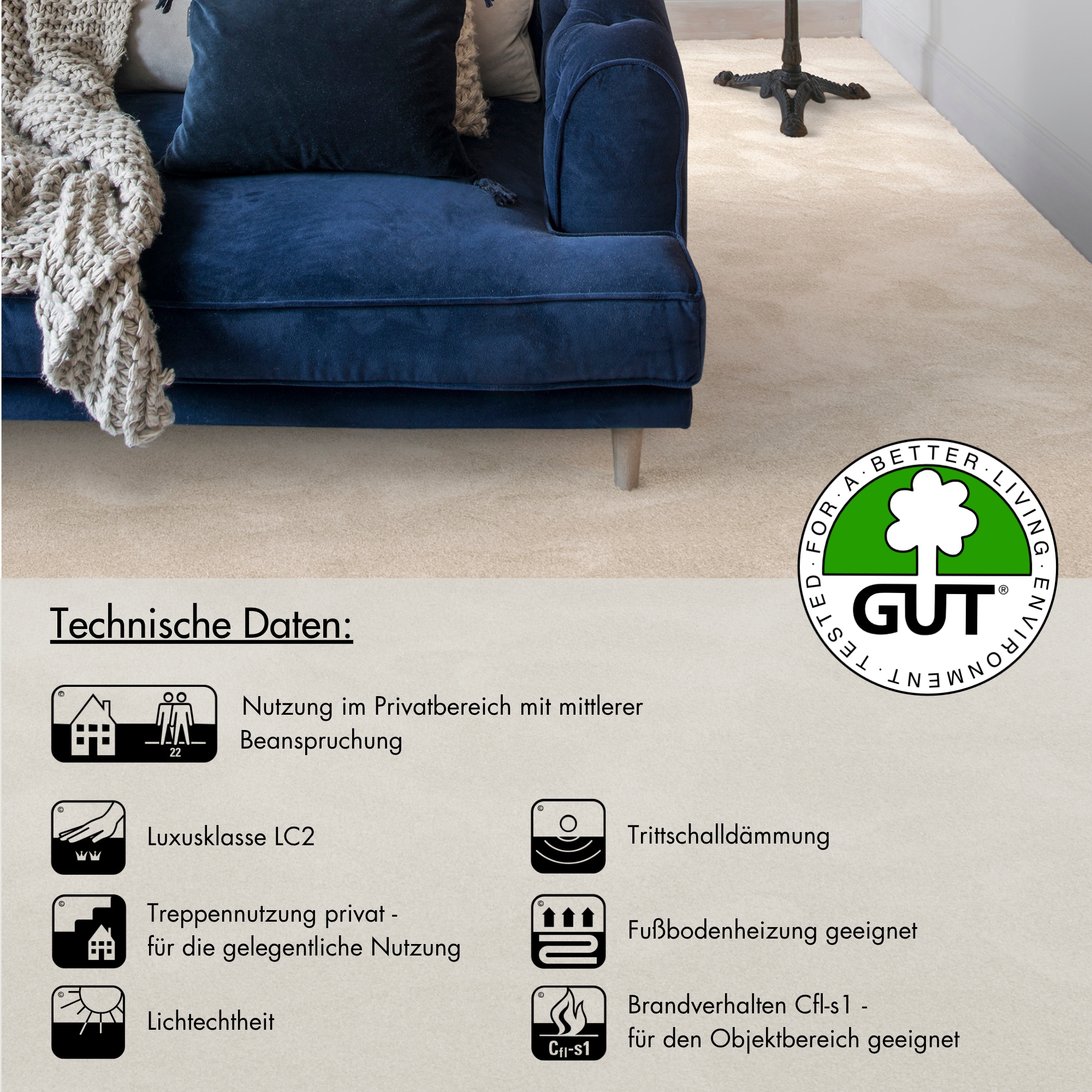 Andiamo Teppichboden »Levin, Velours, Gesamthöhe 10 mm, Luxusklasse LC2« rechteckig Uni Farben, Breite 400 cm oder 500 cm, weiche Qualität