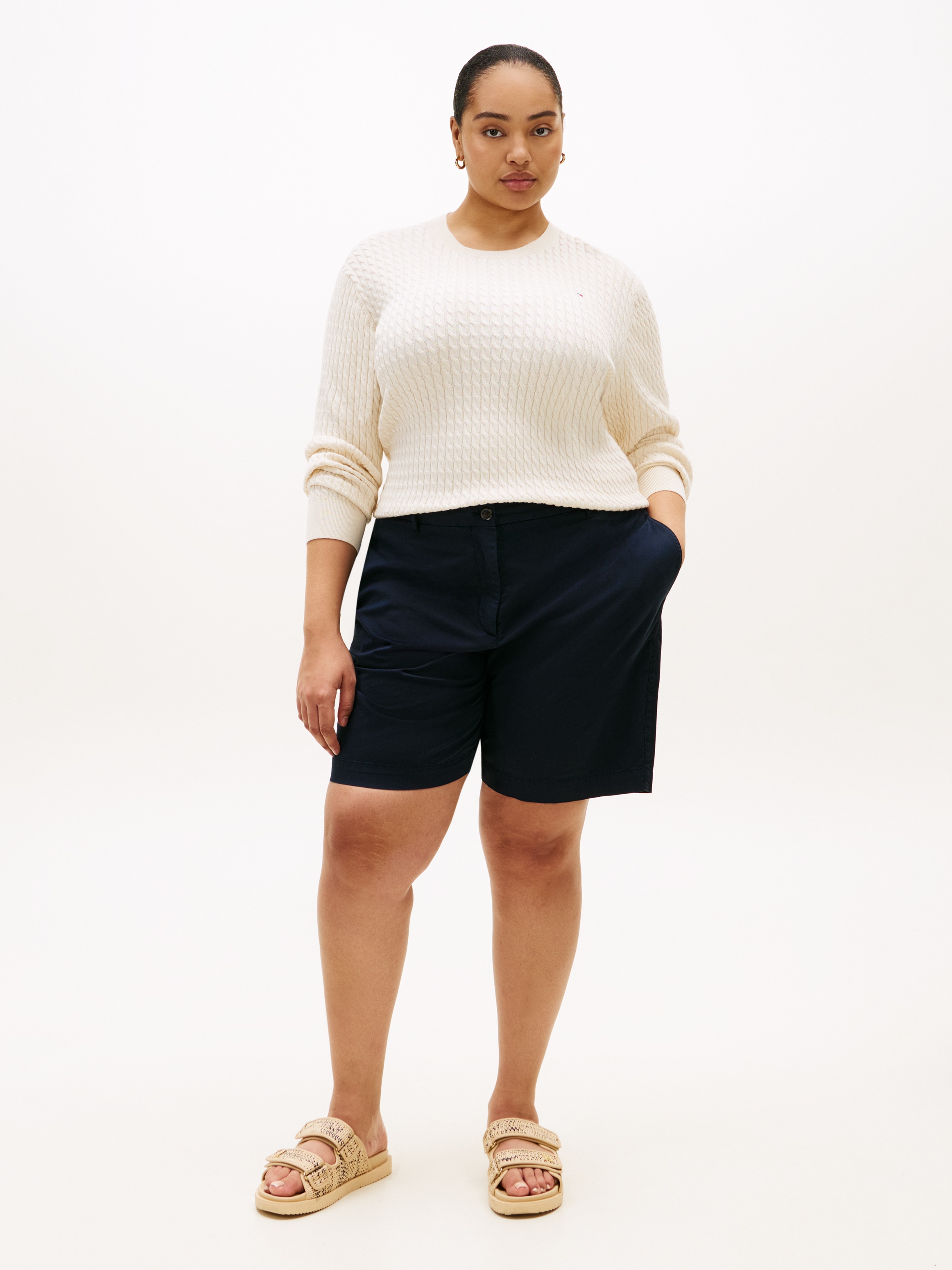 Tommy Hilfiger Curve Rundhalspullover »CRV CO CABLE FINE GG CNK SWEATER« in grossen Grössen, mit Zopfmuster