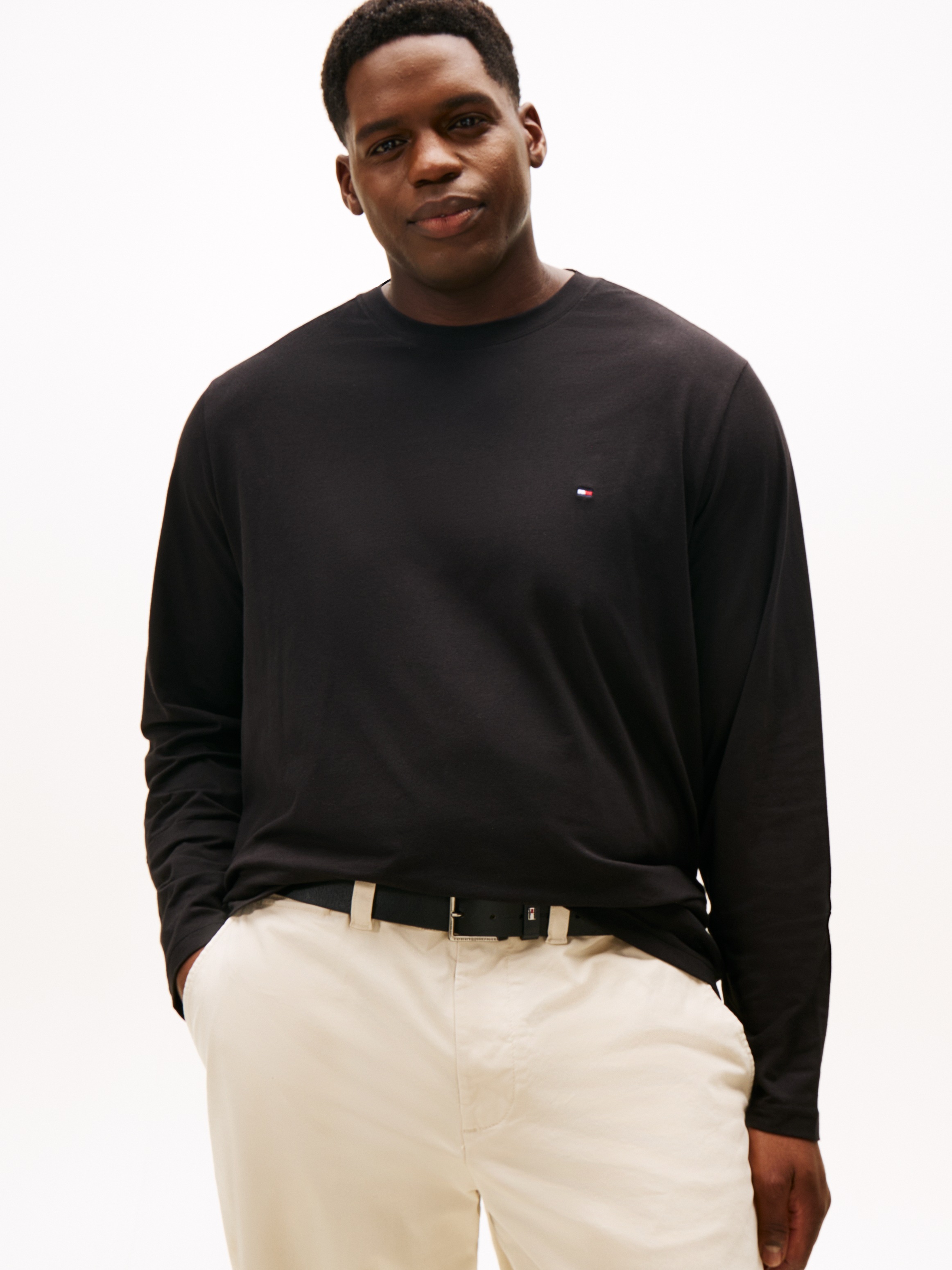 Tommy Hilfiger Big & Tall T-shirt à manches longues »BT-STRETCH SLIM FIT TEE-B mit Rundhals und Logo« uni, décontracté, coupe slim, mélange coton, col rond, grandes tailles