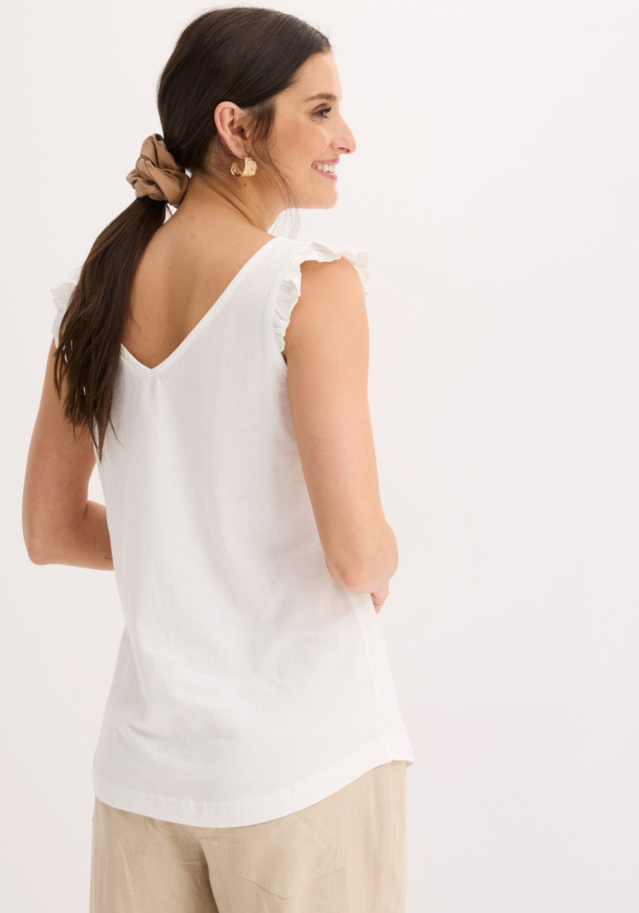bonprix Shirttop lockerer loose fit, mit süsser Rüsche, aus Baumwolle