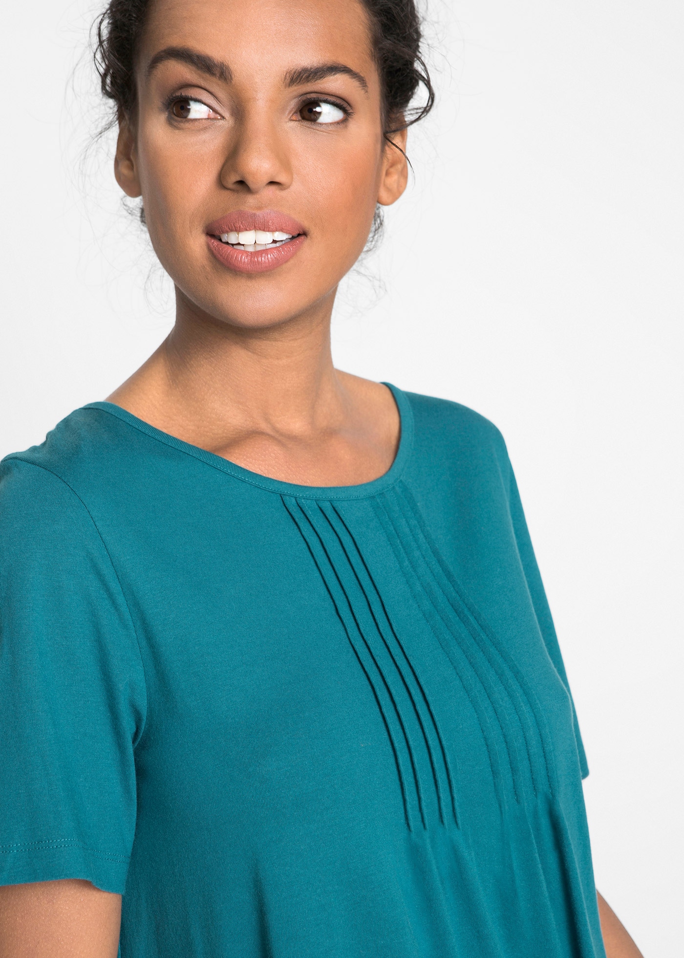 bonprix T-shirt »T-Shirt in A-Linien-Form, kurzarm« A-Linie, Kurzarm, aus Baumwolle und Viskose