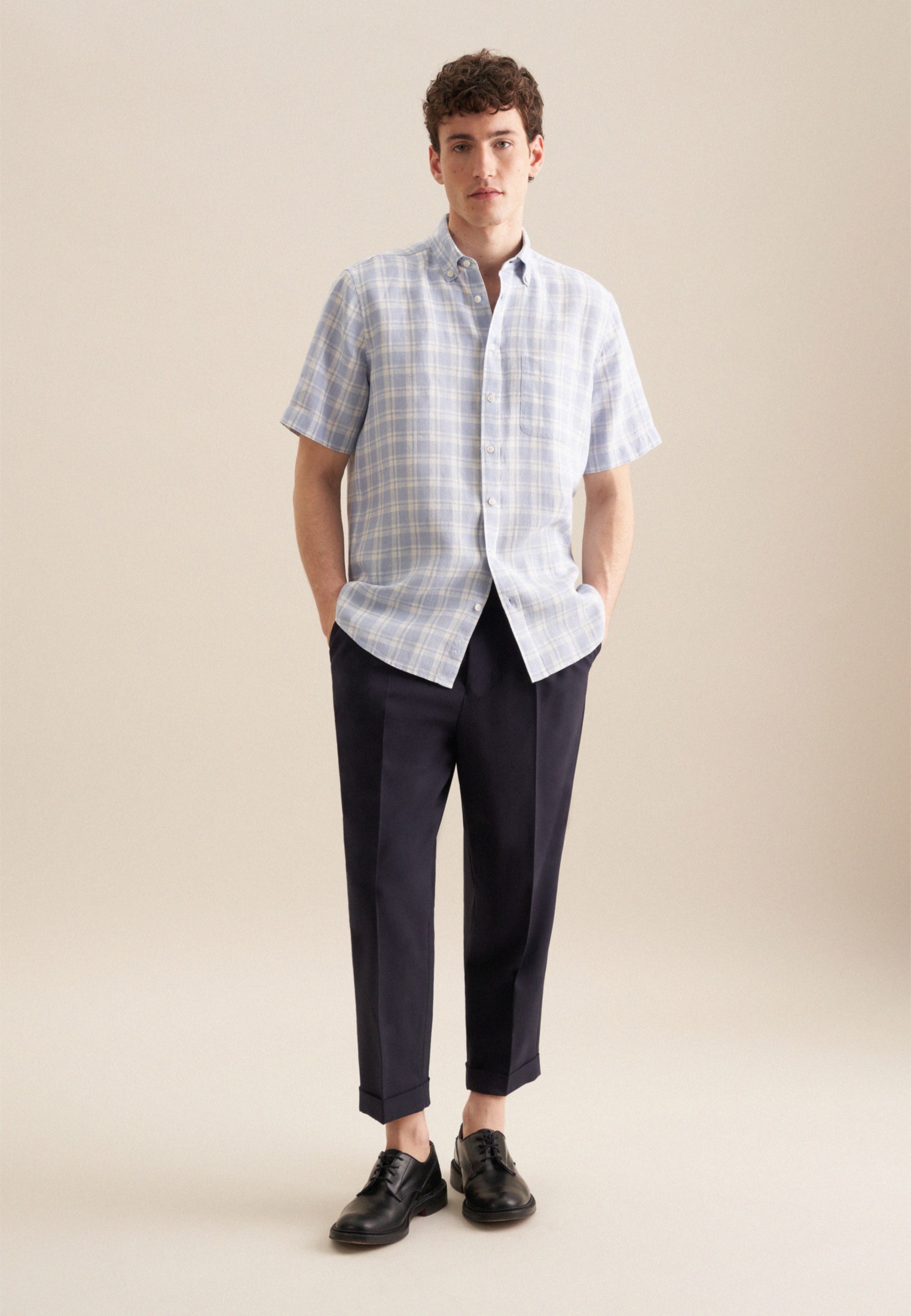 seidensticker Businesshemd »Schwarze Rose« Regular Kurzarm Button-Down-Kragen Karo