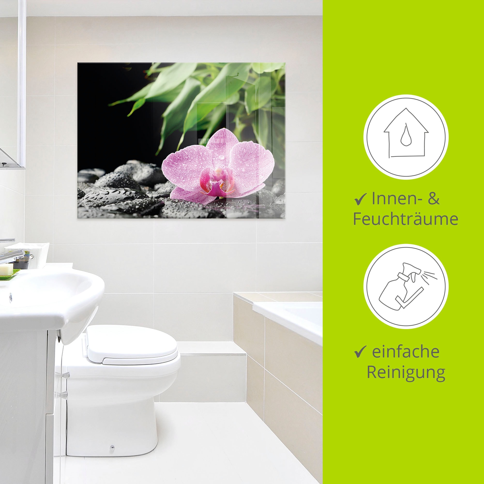 Artland Glasbild »Rosa Orchidee auf schwarzen Zen Steinen« Blumen 1 Stk. tlg. in verschiedenen Grössen