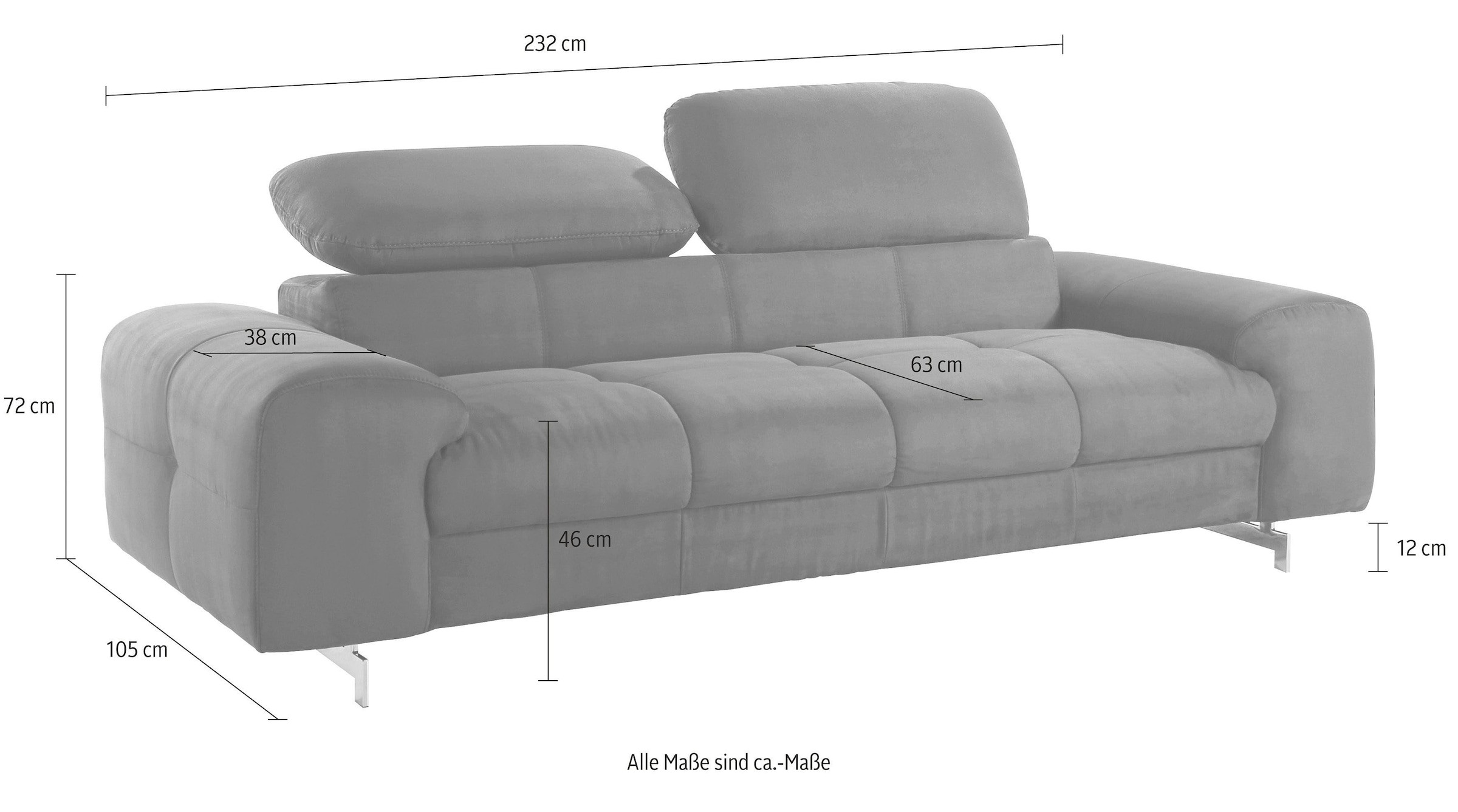 COTTA 3-places »Chef« Big-Sofa mit Kopfteilverstellung, edle Metallkufen