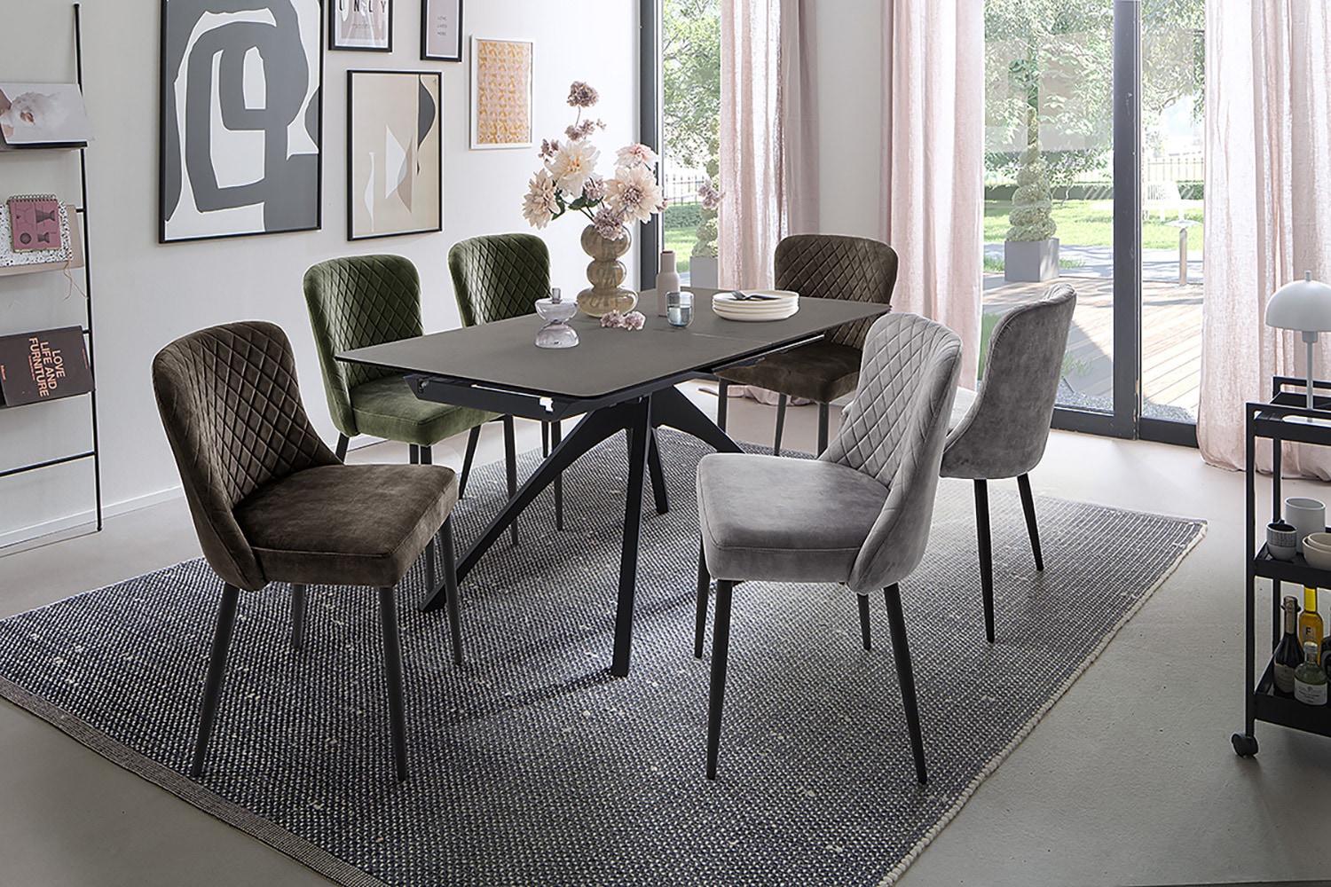 MCA furniture 4-Fussstuhl »ABOSHI Esszimmerstuhl (4er Set)« (Set) 4 Stk.Taschenfederkern, Metall schwarz,Vintage-Veloursoptik,belastbar 120 kg