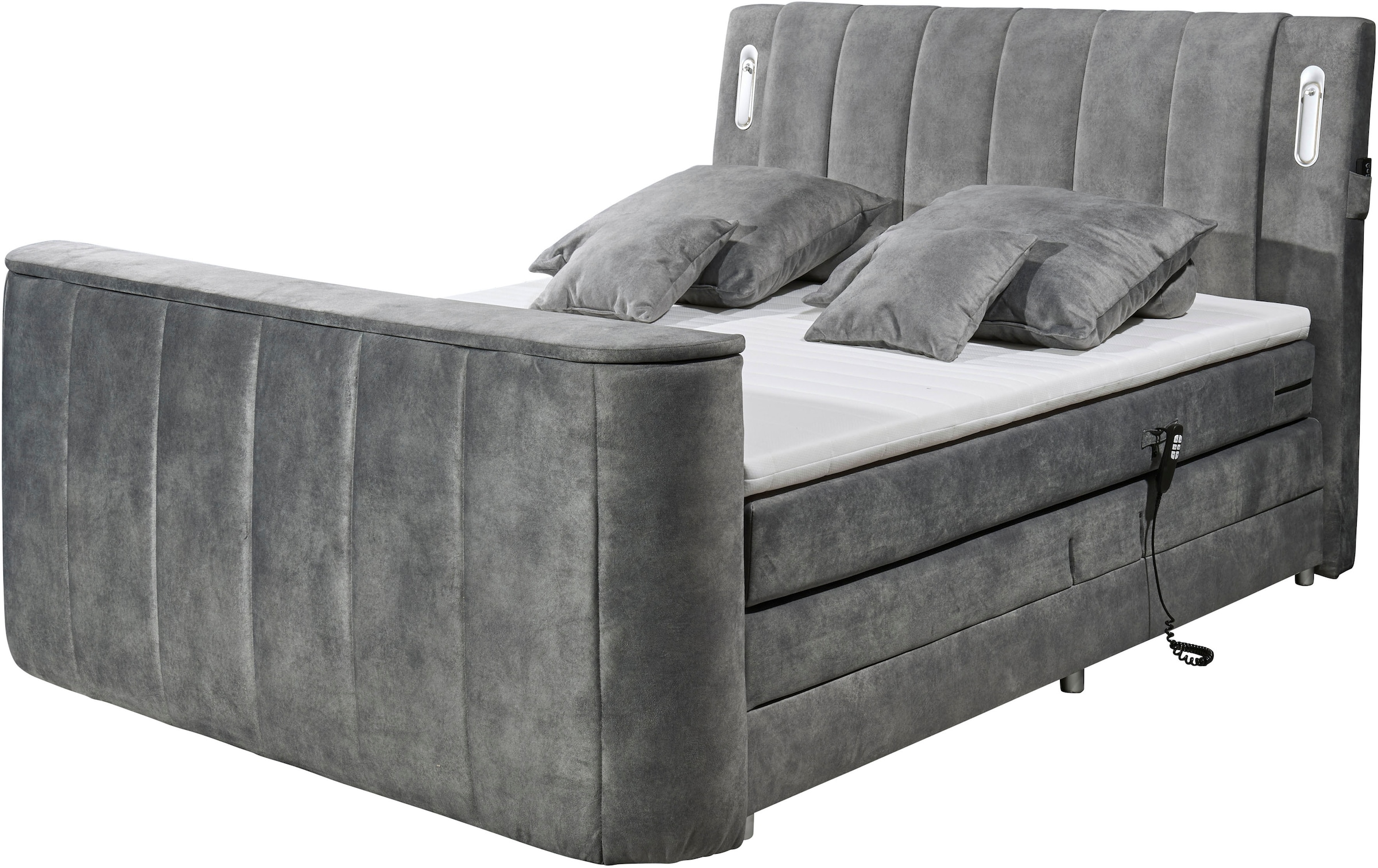 ED EXCITING DESIGN Boxspringbett »Dallas« 6 Stk. tlg. inkl. Topper, LED-Beleuchtung, motorisierter TV Halterung und Motor