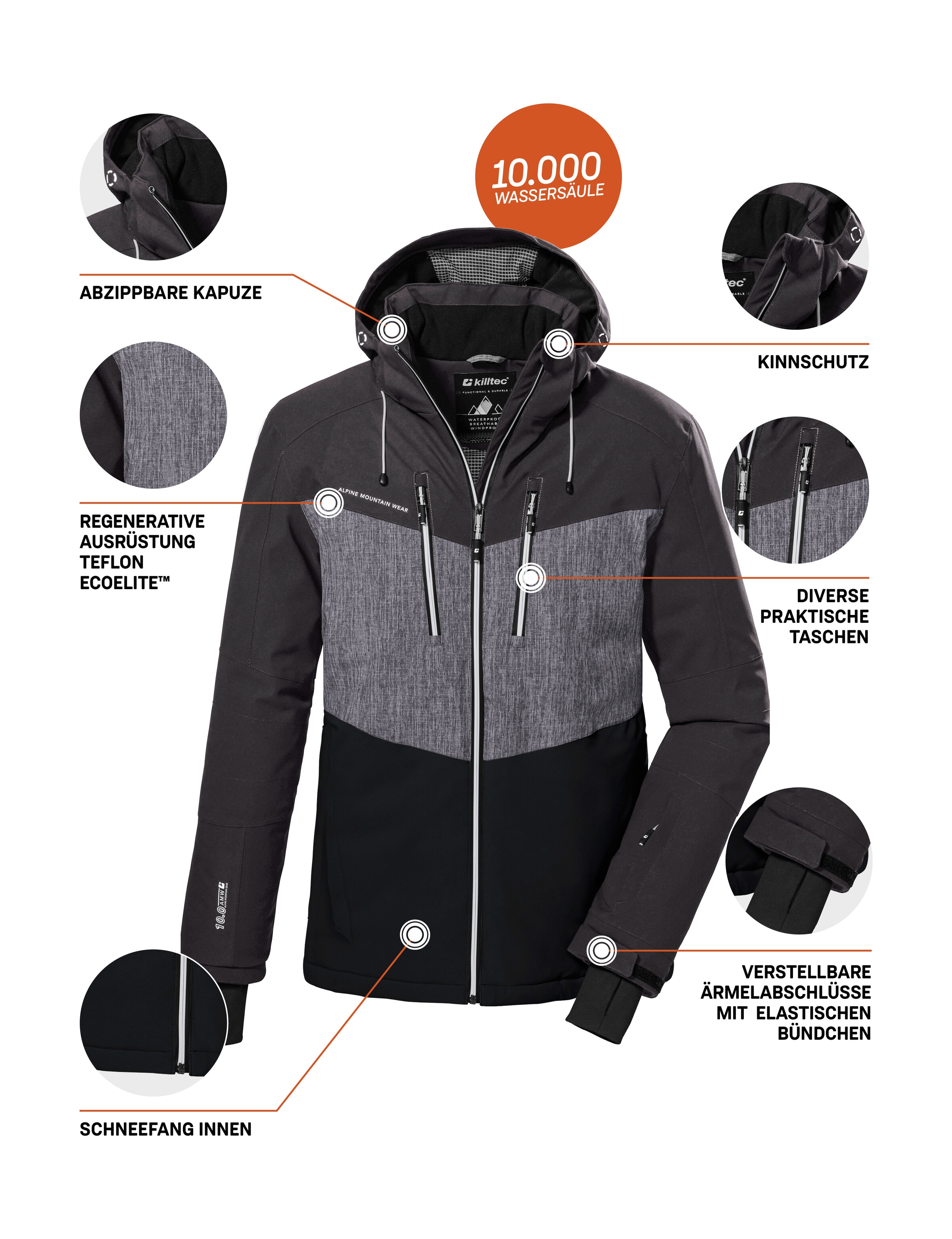 Killtec Veste de ski »KSW 45 MN SKI JCKT« veste de ski tendance, imperméable, avec capuche amovible et jupe pare-neige