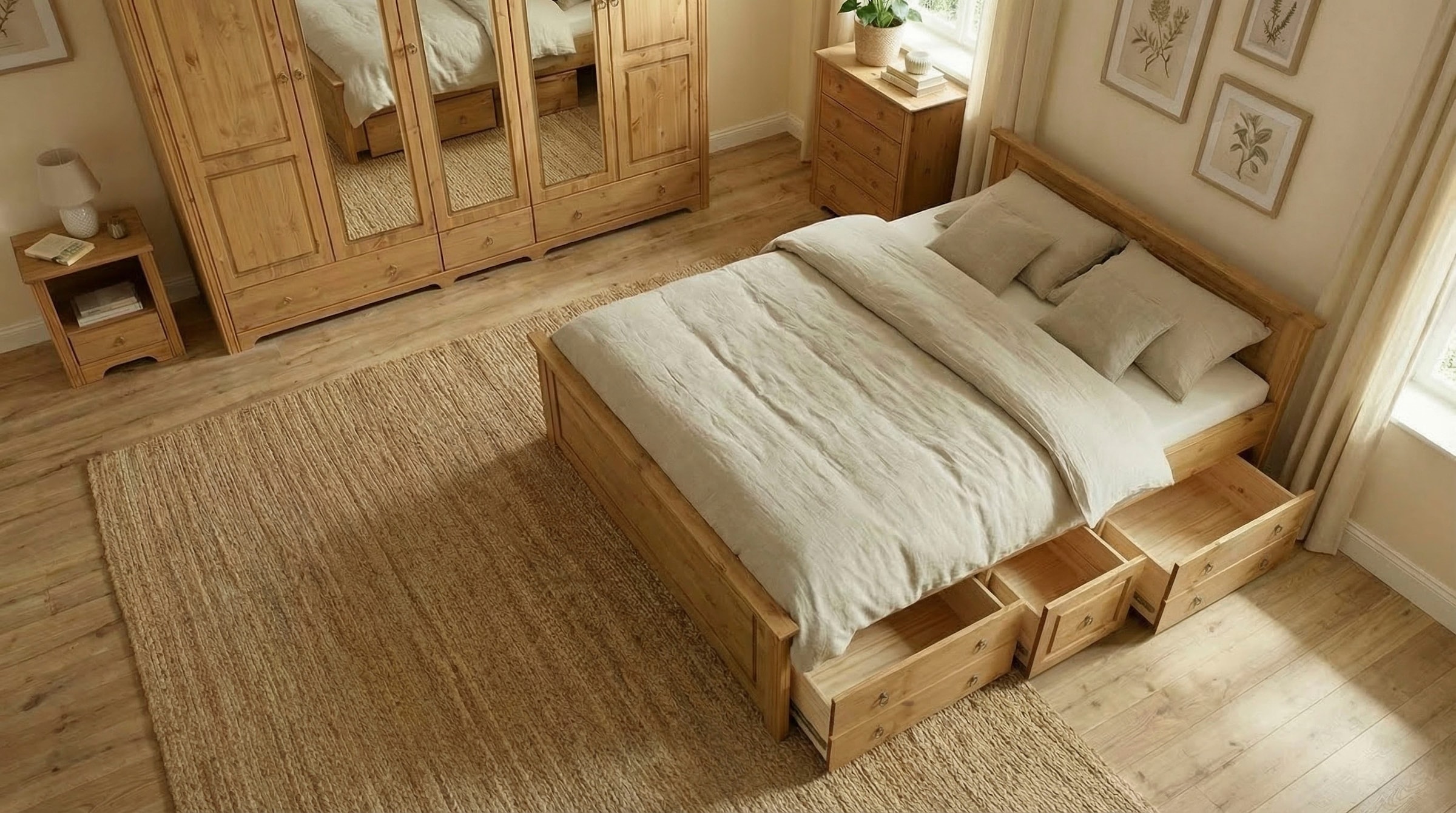 GOODproduct Massivholzbett »Hugo, hohe Belastbarkeit! FSC® zertifiziertes Massivholz, Landhausstil« Breite/Belastbarkeit 180cm/200KG, 140cm/180KG,  Stauraumbett aus massiver Kiefer