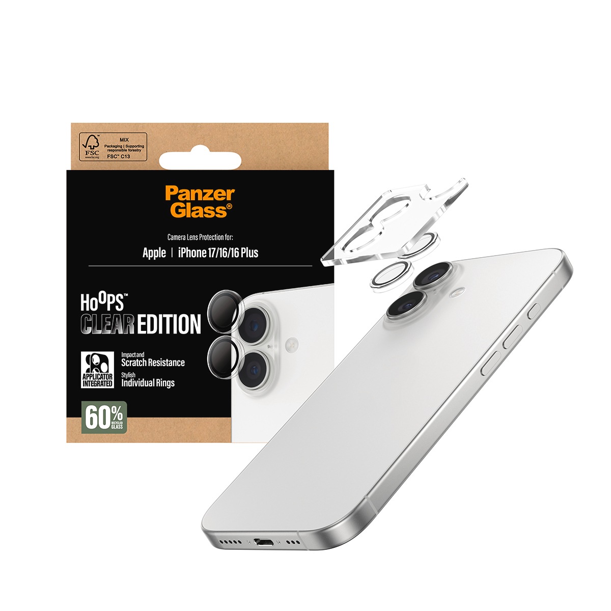 CARE by PanzerGlass Verre de protection pour appareil photo »Hoops Camera Lens Protector« für Apple iPhone 17;Apple iPhone 16;Apple iPhone 16 Plus Kameraschutz,Linsenschutz,Objektivschutz, kratz- & stossfest