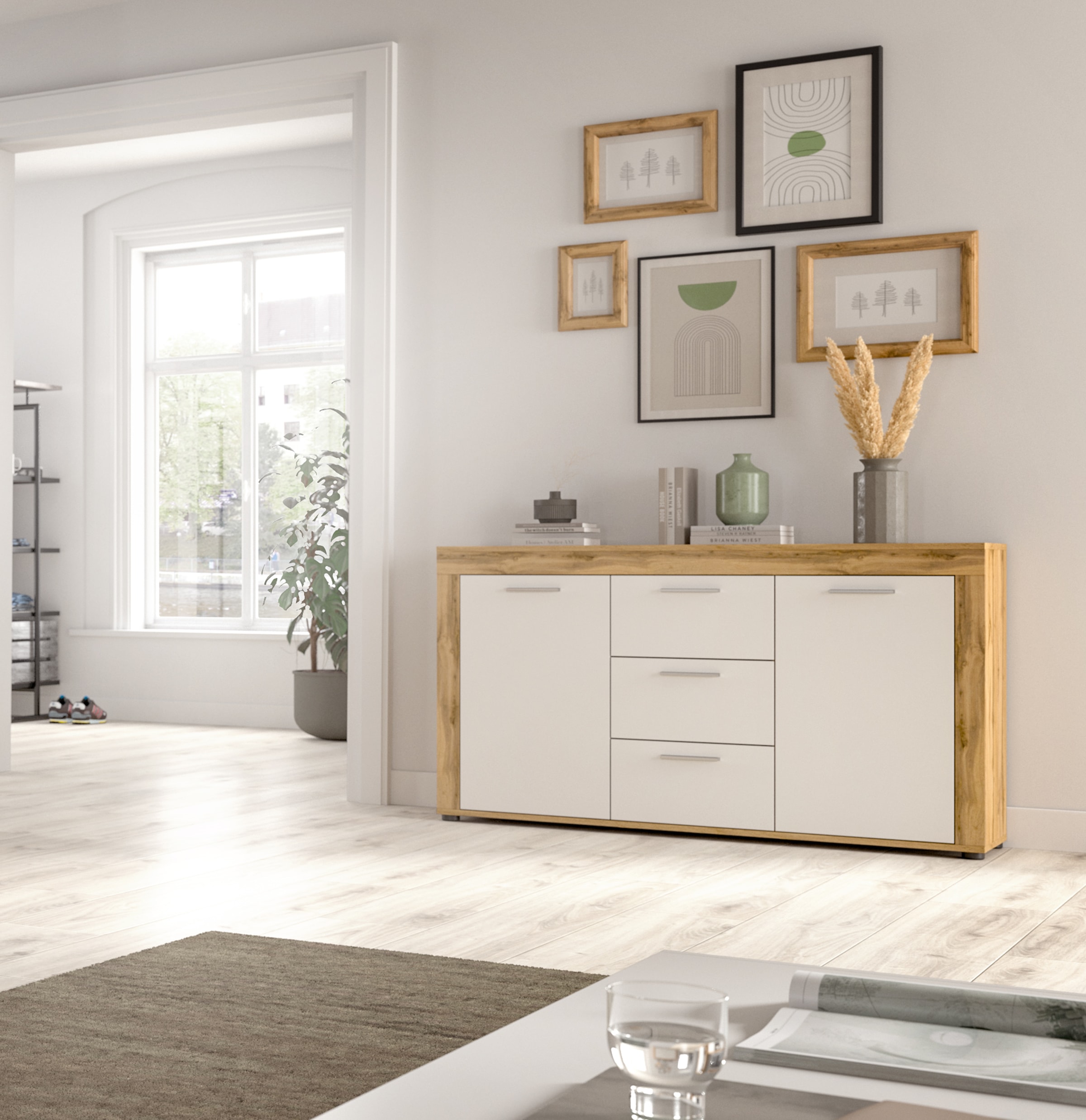 INOSIGN Sideboard »Aosta, Breite 125 cm, in verschiedenen Farbausführungen« mit 2 Türen und 3 Schubkästen, Wohnzimmer, Kommode, Schrank