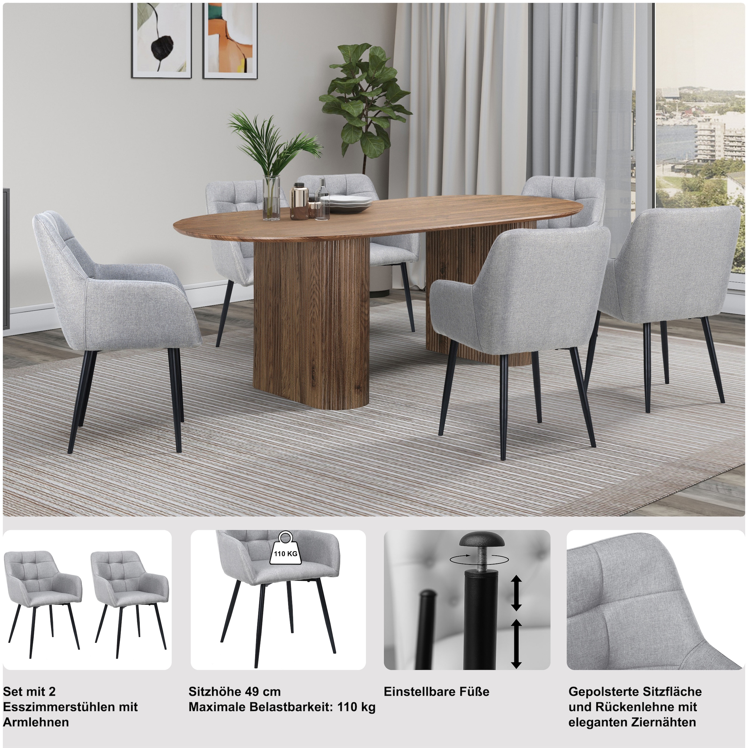 GOODproduct Esszimmerstuhl »Bostony« () 2 Stk.gepolsterte Rückenlehne, Armlehne und Sitzfläche, Sitzhöhe 49 cm