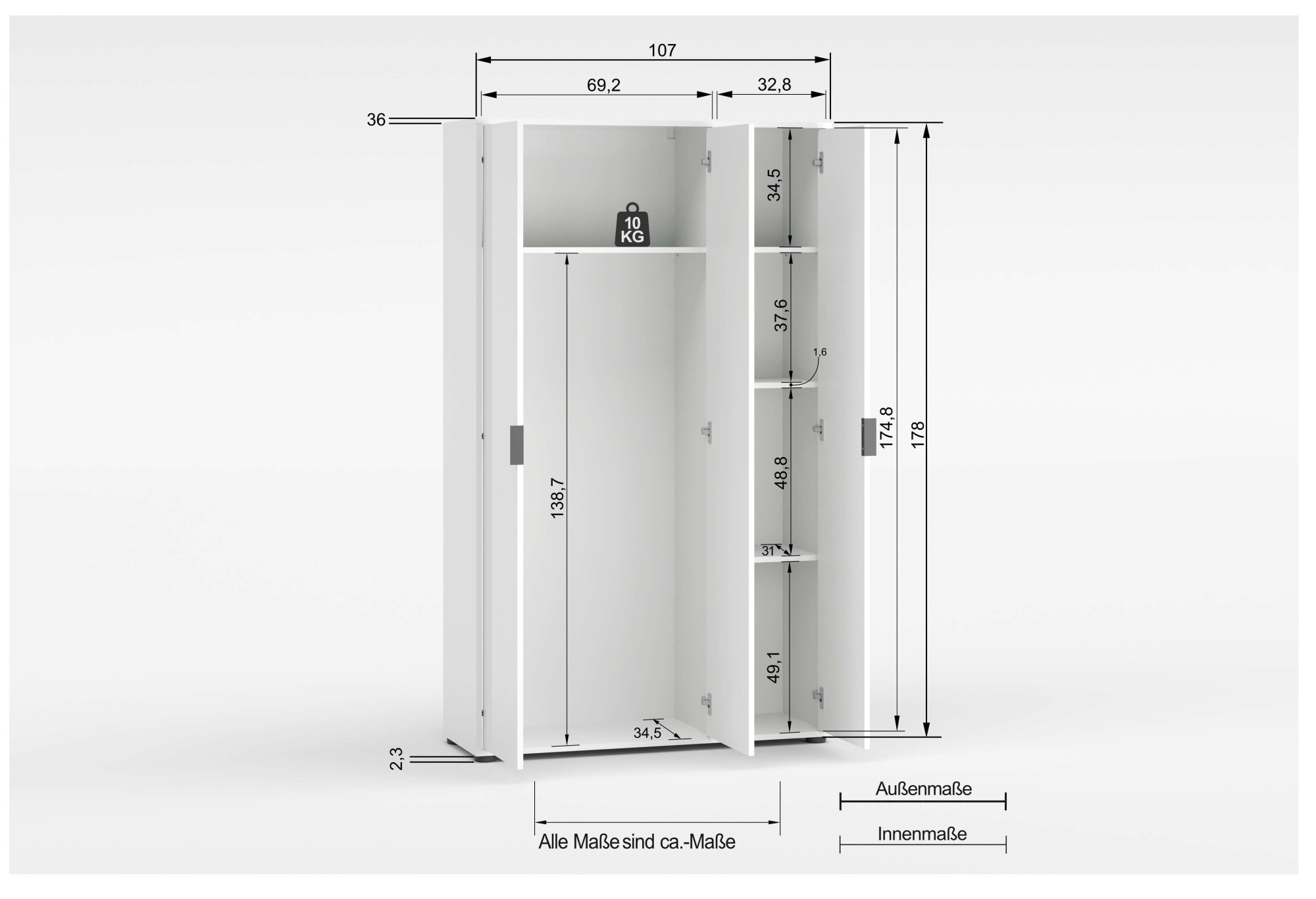 Home affaire Armoire multi-usages »JOLLY, Stauraumschrank , Breite 107 cm , Höhe 178 cm« 1 cuis tlg. 3 Türen,3 kleine ,1 grosser Einlegeboden- Schrank hochglanz lackiert