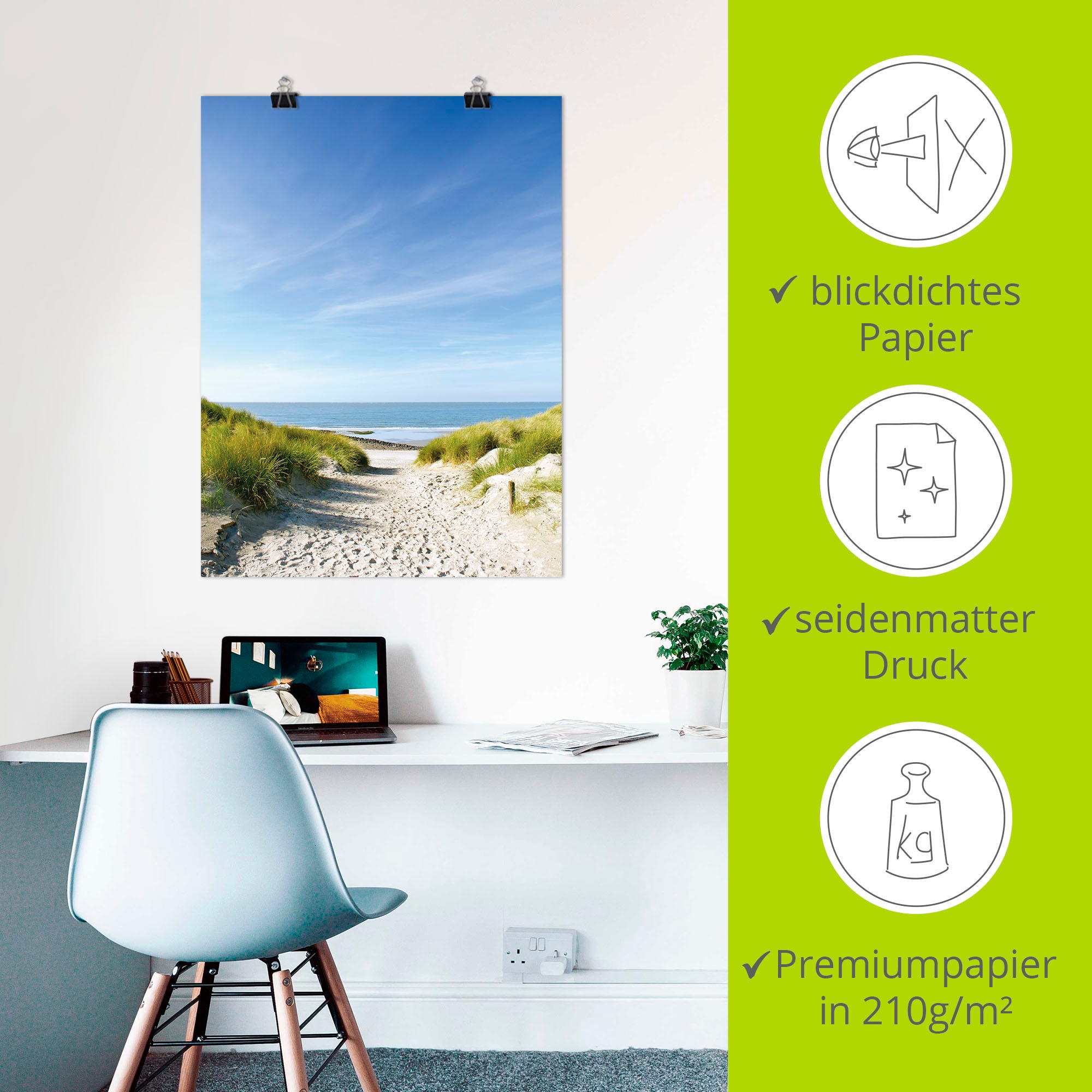 Artland Poster »Strand mit Sanddünen und Weg zur See« 1 cuis tlg. als Alubild, Outdoorbild, Leinwandbild, Poster, Wandaufkleber