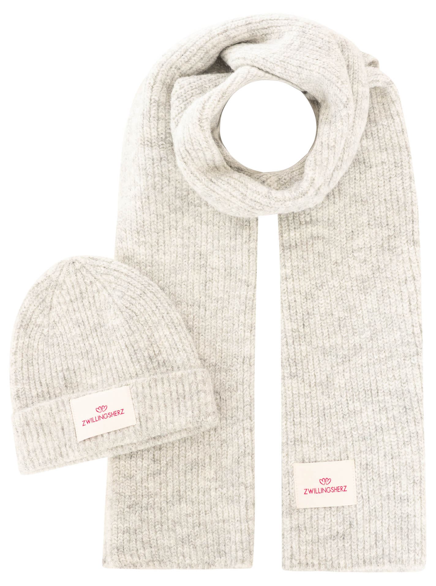 Zwillingsherz Bonnet »"Geschenkbox Zwillingsherz Set"« Ensemble dans boîte cadeau, écharpe et bonnet avec patch, côtelé