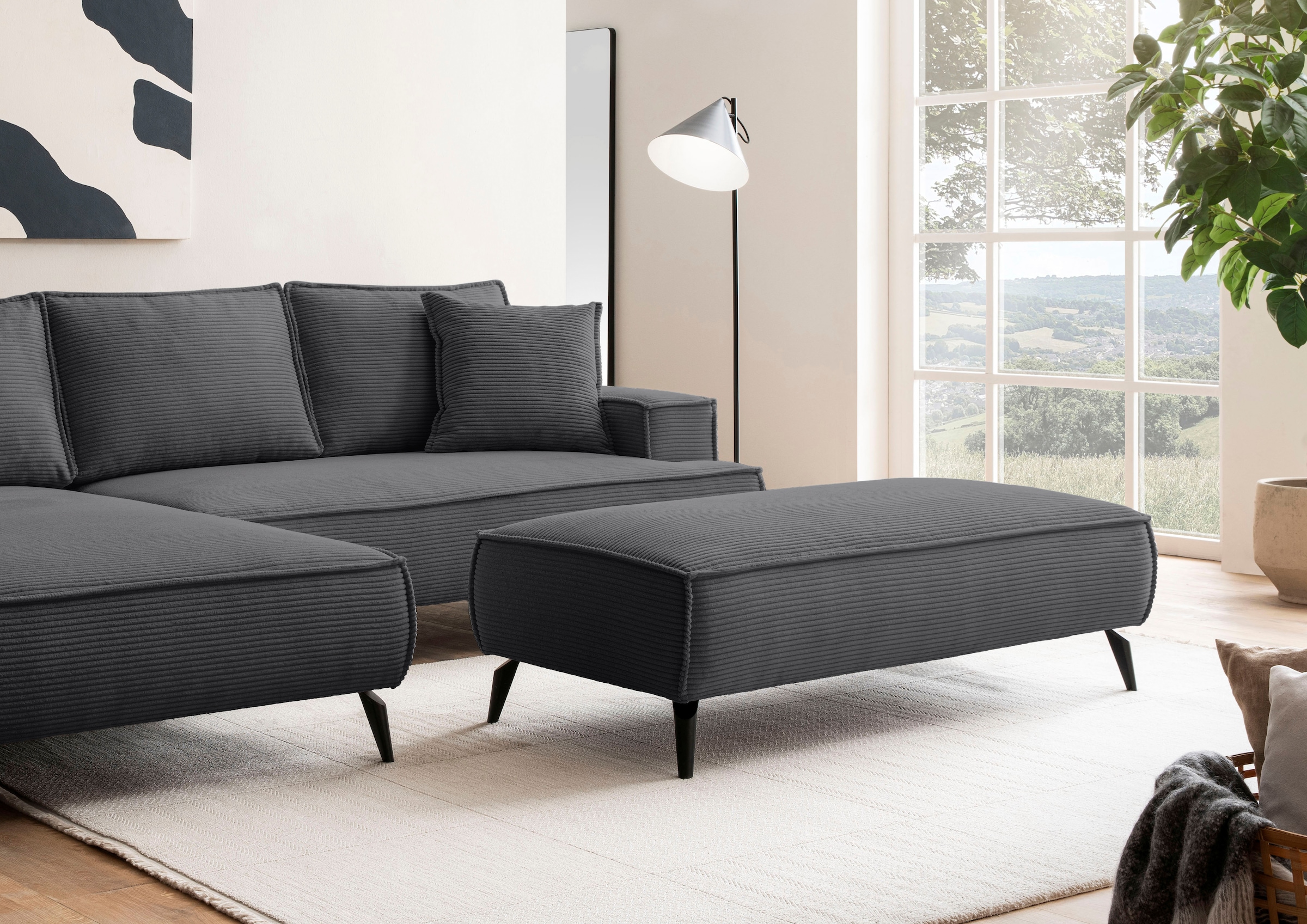 GOODproduct Hocker »TVINNU« zur Serie TVINNU, gemütlicher Sitzkomfort, rechteckig, schwarze Füsse