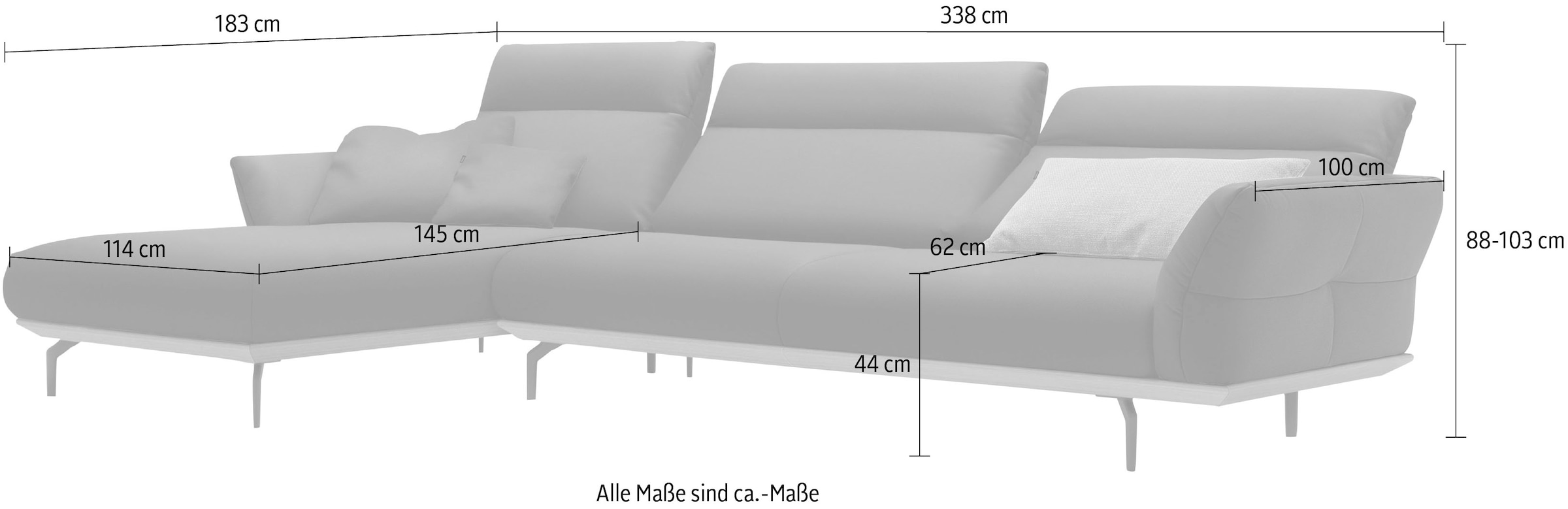 Creation BY ROLF BENZ Canapé d'angle »CR.460 Designsofa mit erstklassigem Sitzkomfort« socle en noyer, pieds d’angle en gris ombre, largeur 338 cm