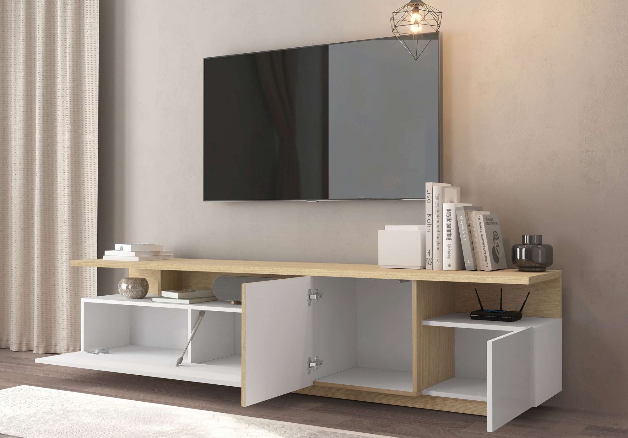 GOODproduct Lowboard »Lowboard ETHOS,Lowboard,TV-Kommode,TV-Möbel,TV-Bank« 1 Stk. tlg. Mit zwei Drehtüren, einer Klapptür und zwei offenen Fächern,B.210 cm