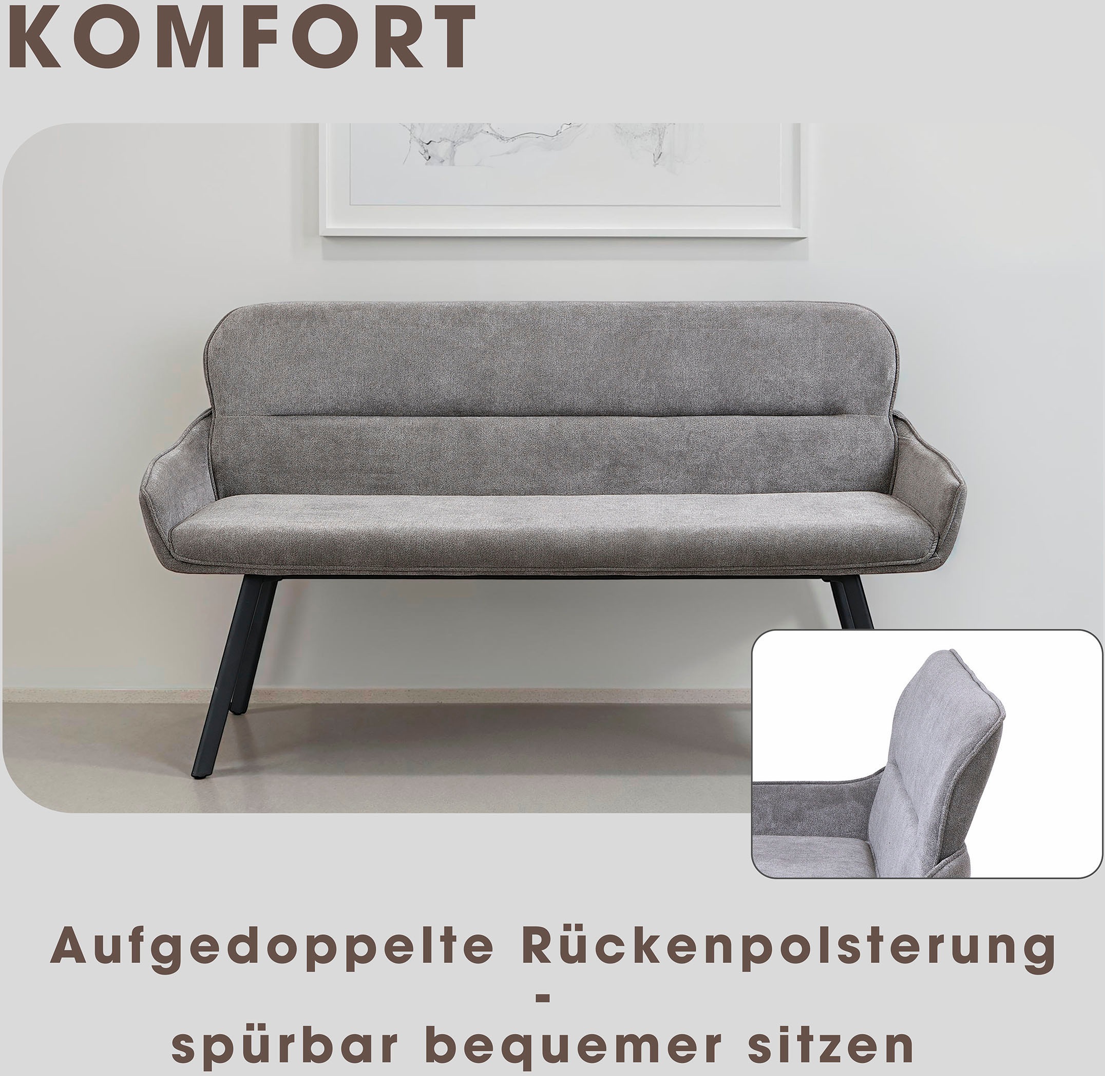 byLIVING Banc »Rico« 1 cuis tlg. gemütliche Esszimmerbank in 140 oder 160cm, hochwertiger Stoffbezug