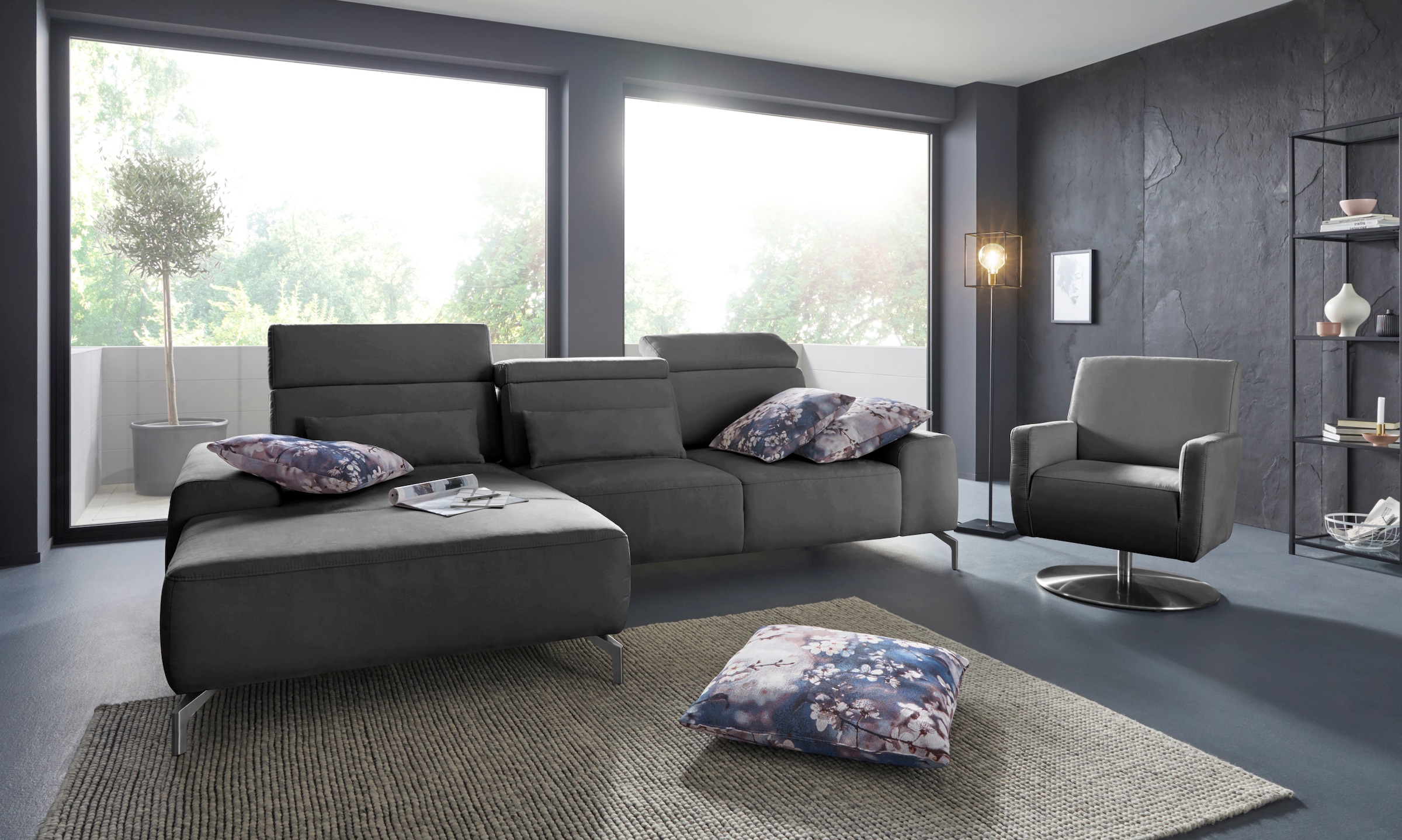 sit&more Canapé d'angle »Gizeh L-Form« Fusshöhe 15 cm, inklusive Sitztiefenverstellung und Kopfteilverstellung