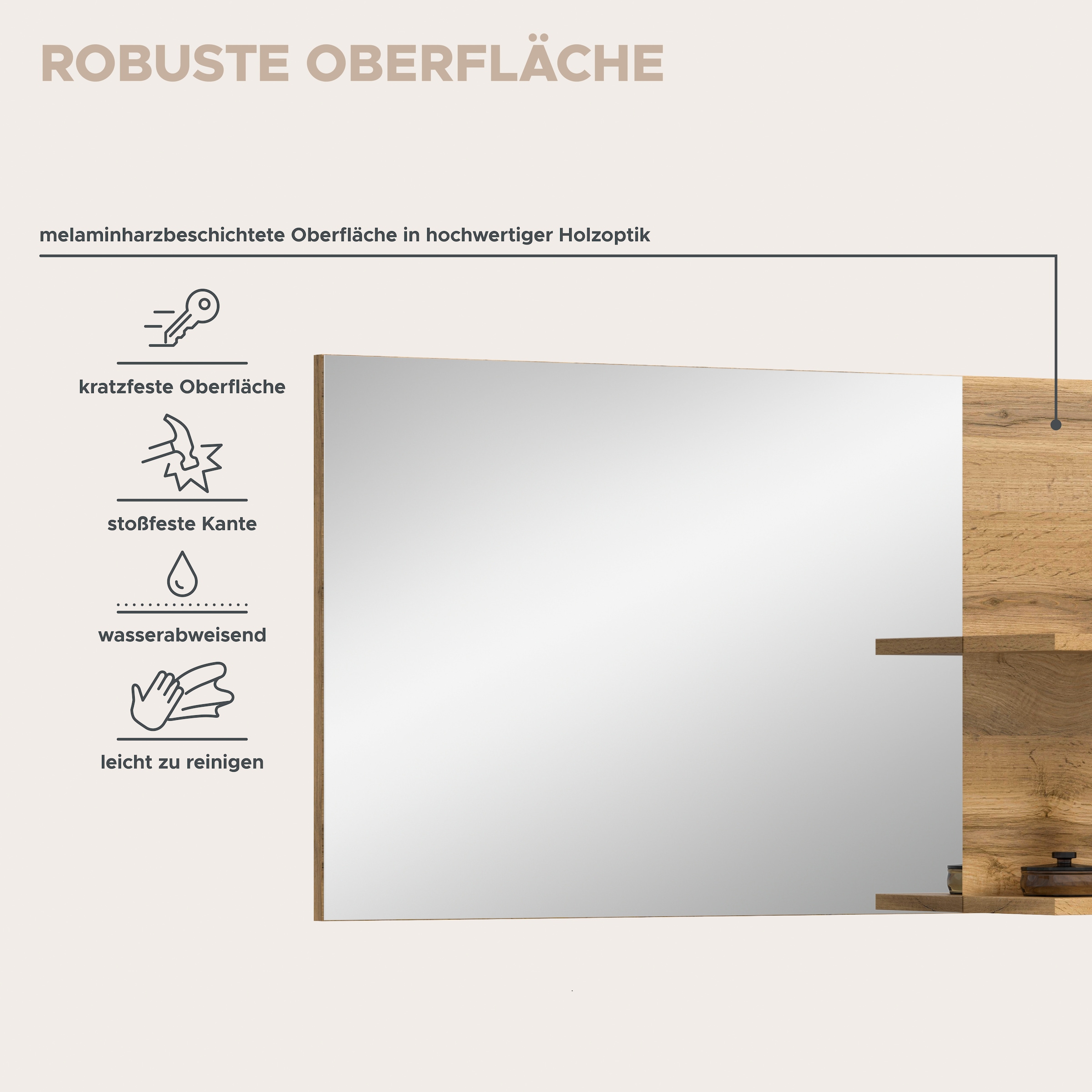 GOODproduct Miroir »MAMBO II, Breite 99cm, 2 Ablageböden, grosse Spiegelfläche« miroir de vestibule, couloir, entrée, miroir avec tablette, panneau miroir