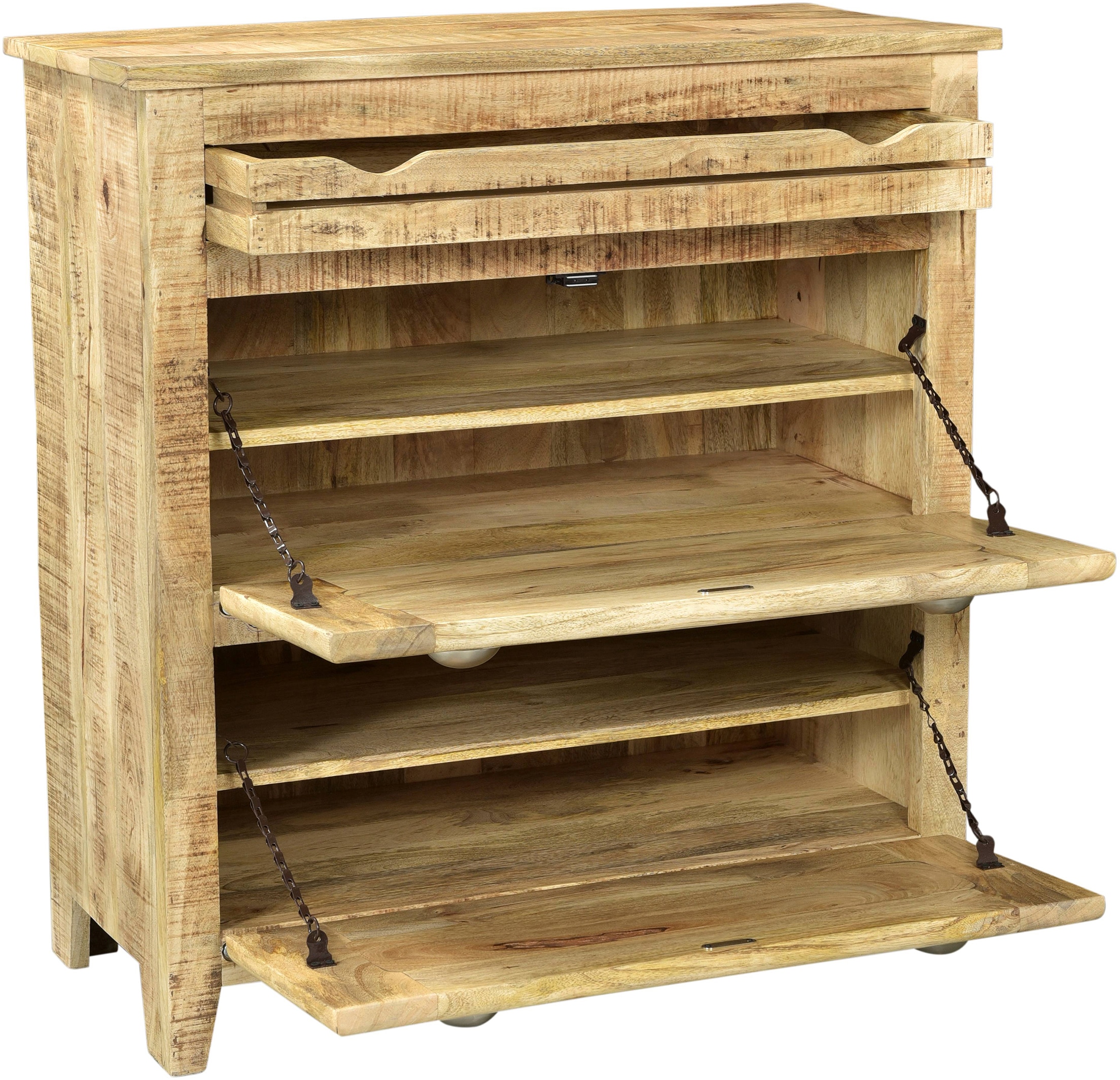 SIT Schuhkommode »Graz Schuhschrank aus Mangoholz mit 2 Klappen, Schublade & Beschlägen« Massives Mangoholz mit 2 Klappen, 1 Schublade & Muschelgriffen