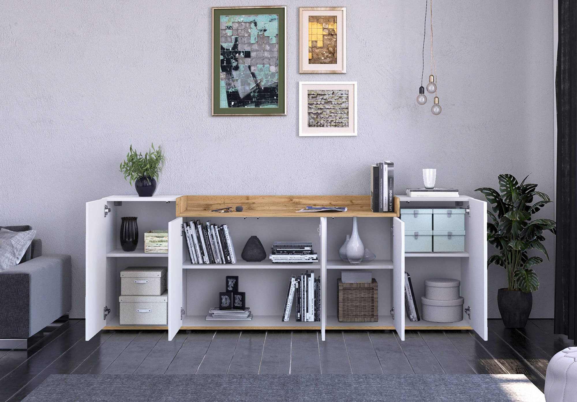 GOODproduct Sideboard »BOLSENA, Kommode, Schrank,Lowboard mit 8 Fächer und offenes Ablagefach« 1 Stk. tlg. Breite 200 cm,stehend/hängend,Fronten Hochglanz lackiert,Made in Italy
