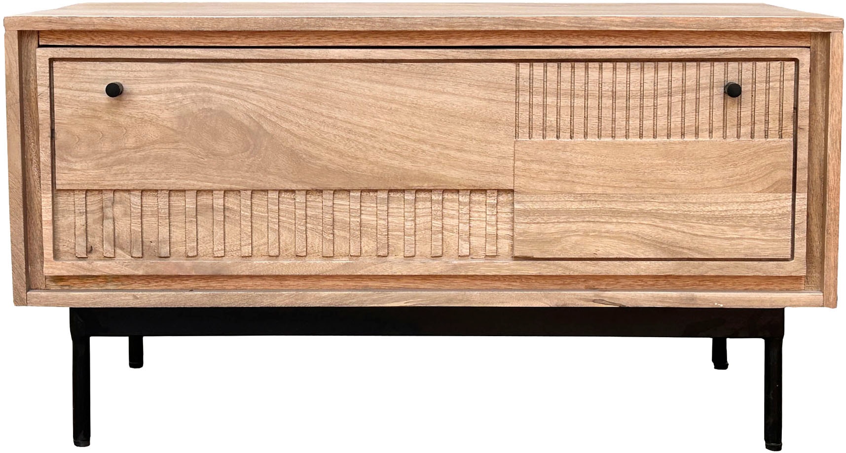SIT Schuhschrank »Vieste aus Mangoholz mit Lamellen-Schnitzereien & Metallfüssen« 1 Stk. tlg. 2 Fächer hinter 1 Klappe mit 15 cm hohen schwarzen Metallfüssen