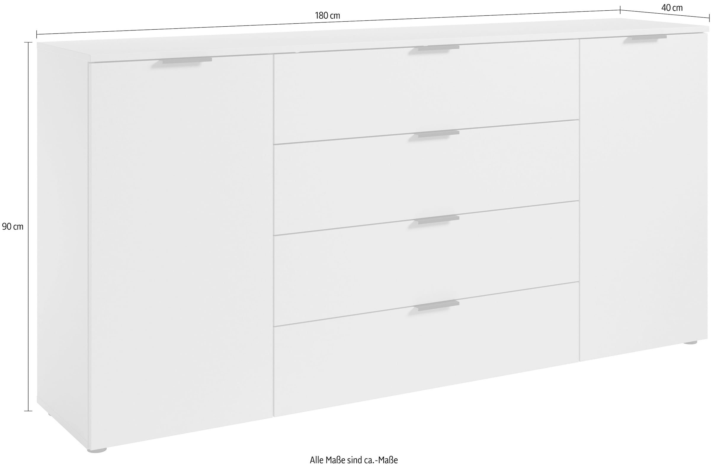 HBZ Sideboard »Linz Kommode, BxHxT 180x90x40cm« 1 Stk. tlg. Breite 180cm,Lip-Griff, Melaminbeschichtung