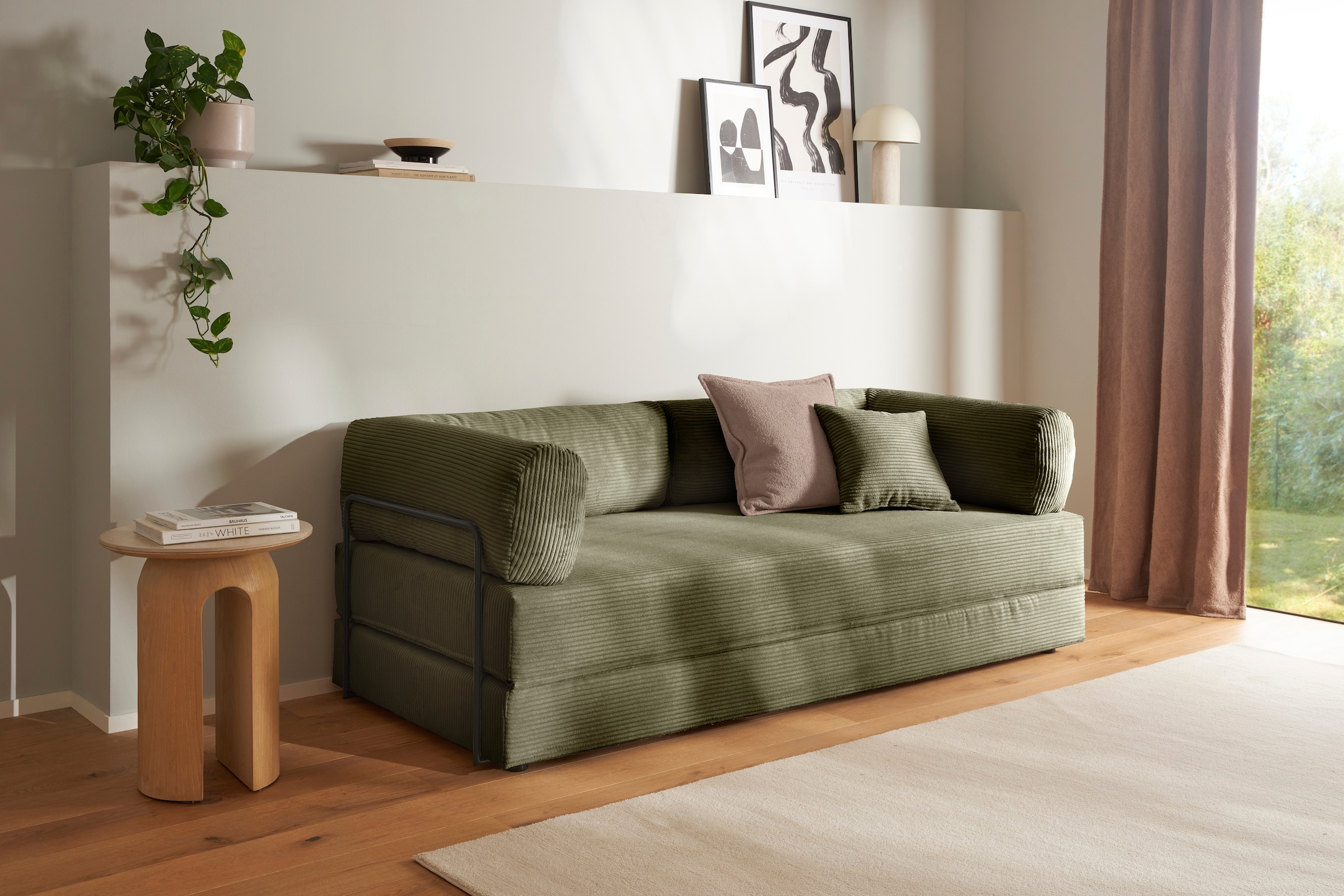 homsy by Ana Johnson Schlafsofa »Folda Dauerschläfer, B: 206 cm, Liegefl. 181x198 cm« mit Bett-/Schlaffunktion, inkl. 1x Zierkissen, Tonnentaschenfederkern