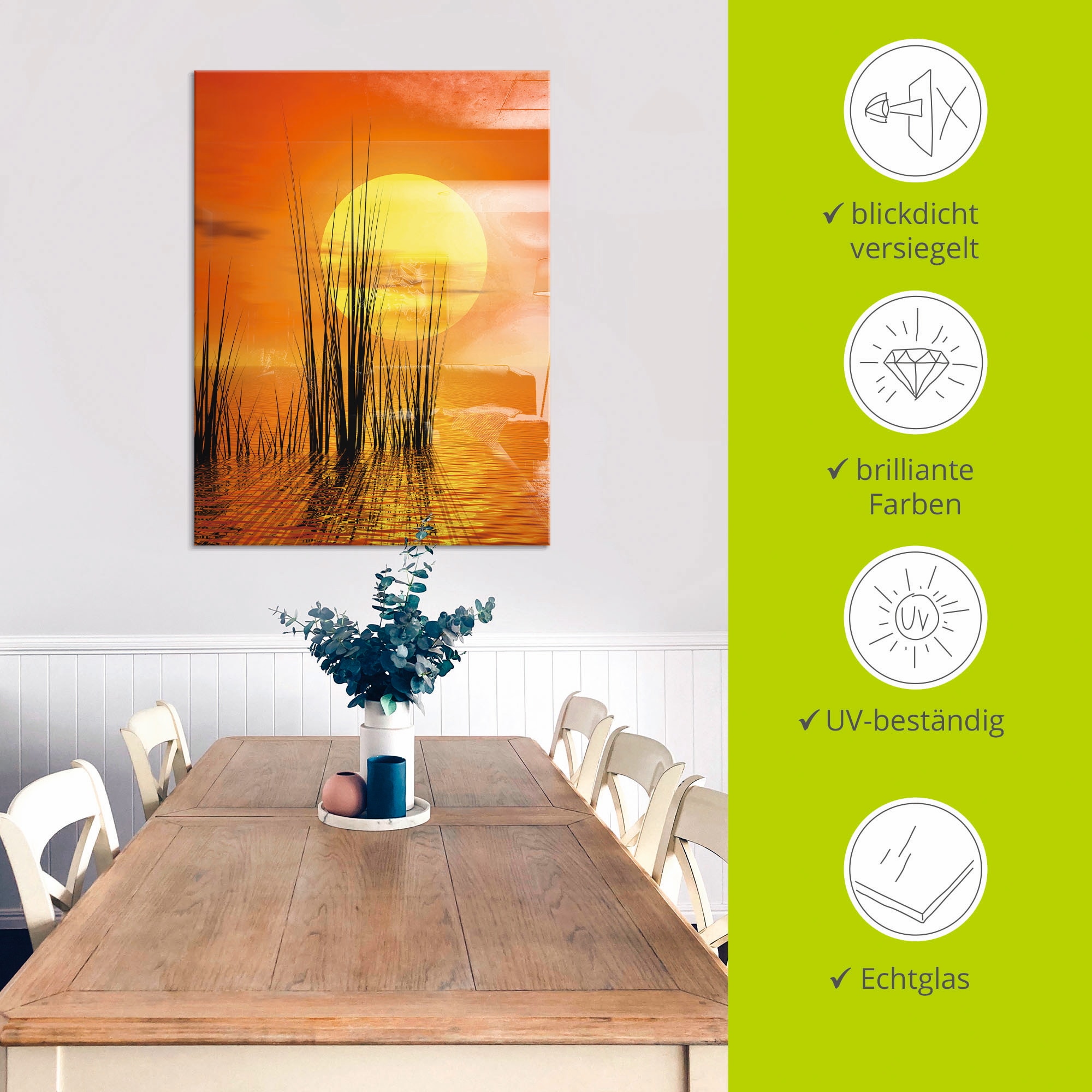 Artland Glasbild »Sonnenuntergang mit Schilf« Sonnenaufgang & -untergang 1 Stk. tlg. in verschiedenen Grössen