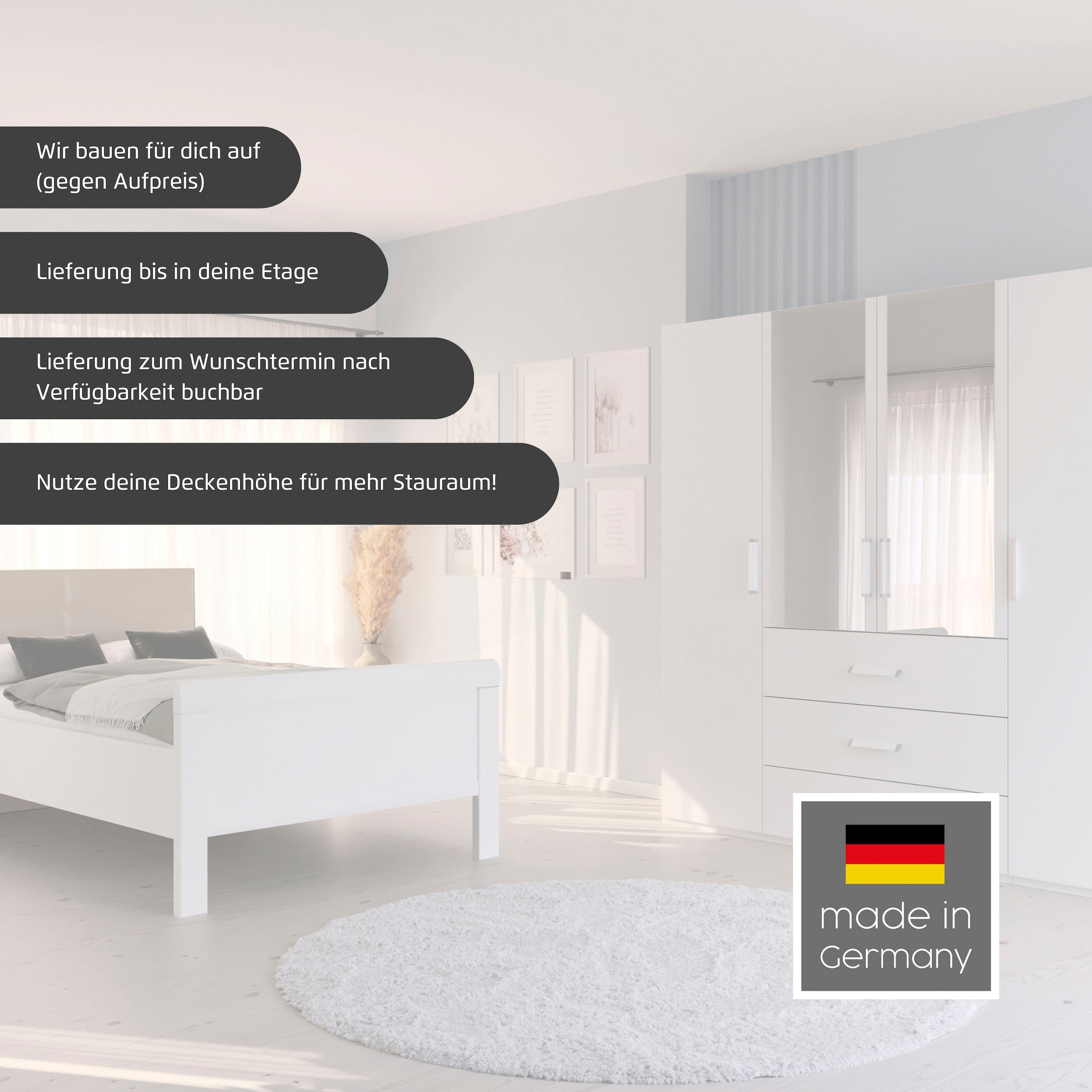 rauch Schlafzimmer-Set »Komplettschlafzimmer Schlafzimmer EVELYN« Set, inkl. SOFT-CLOSE-FUNKTION, 3 Stk. tlg. Schrank und Bett in 2 Breiten, Nachttisch mit Paneel MADE IN GERMANY