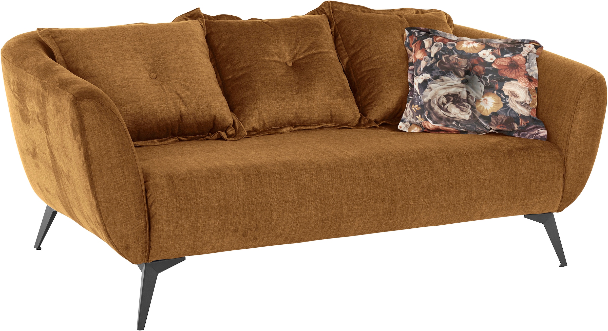 Home affaire 2,5-Sitzer »Baggio, Breite 196 cm, modern romantisches Design« Zierkissen inklusive, Komfortsitzhöhe 45 cm, schwarze Metallfüsse