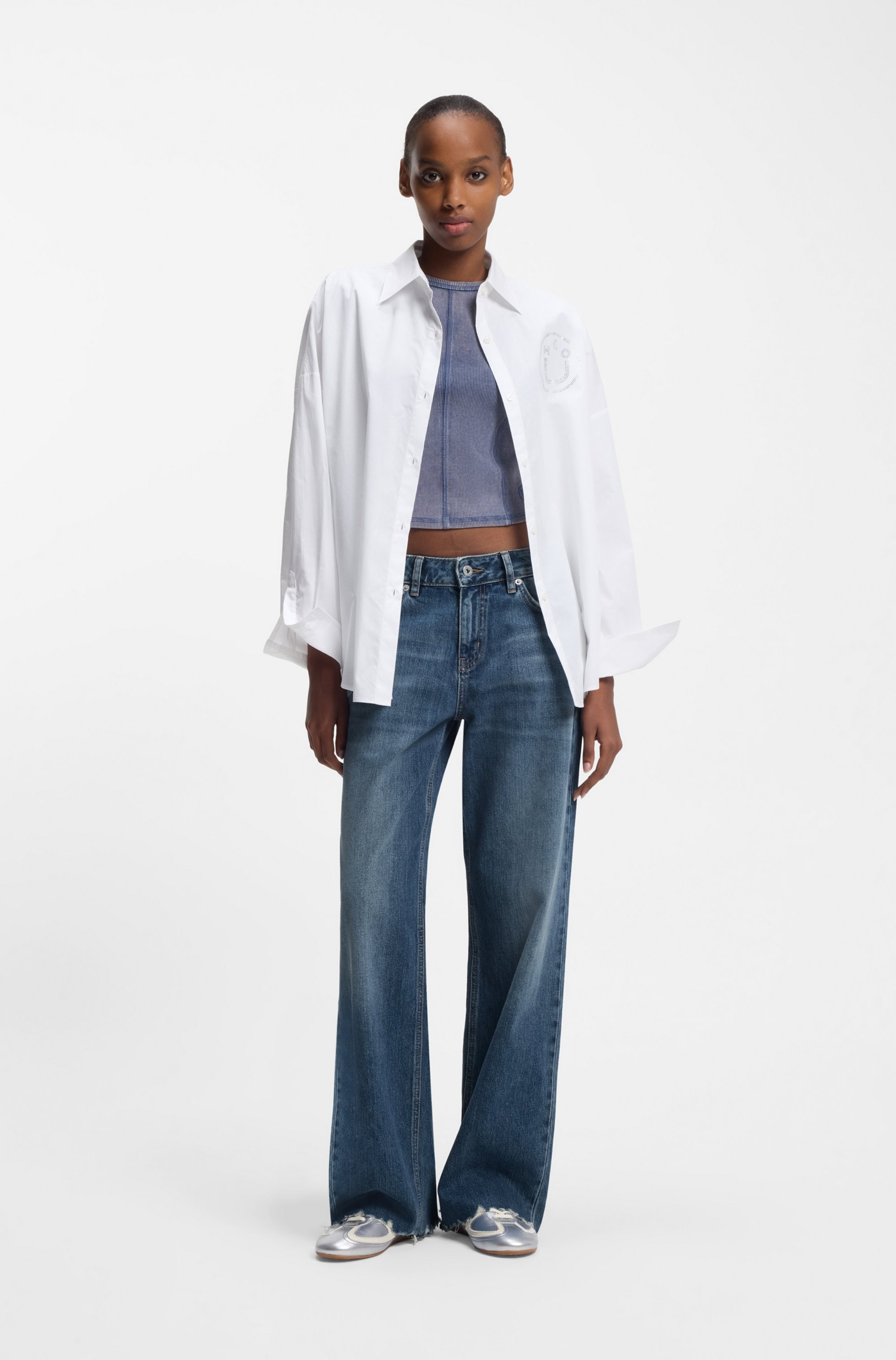 HUGO Loose-fit-Jeans »Gamala« mit ausgefranstem Saum, Baggy-Fit