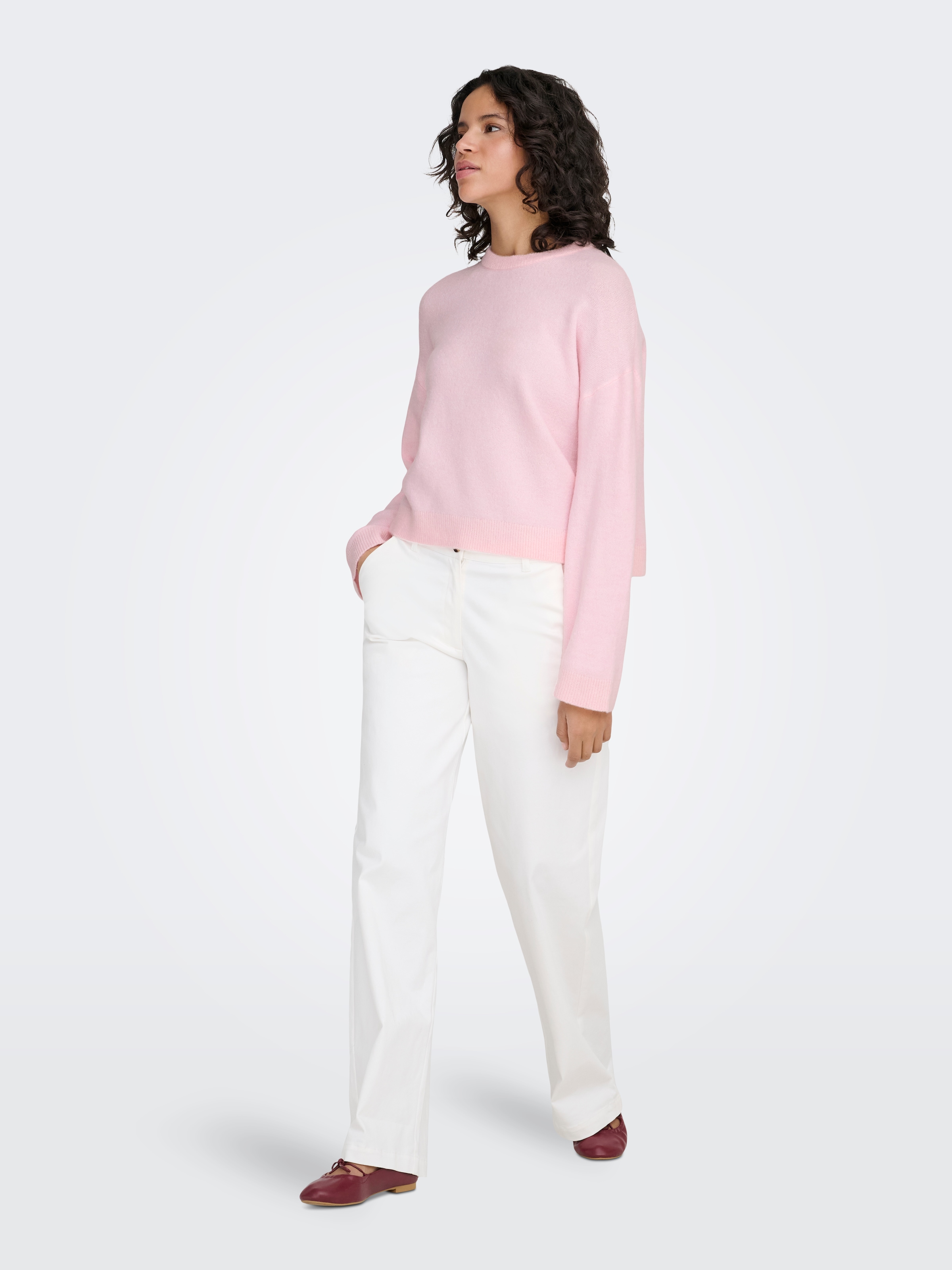 ONLY Rundhalspullover »ONLSIMONI L/S O-NECK PULLOVER KNT NOOS« Materialmix, regular fit