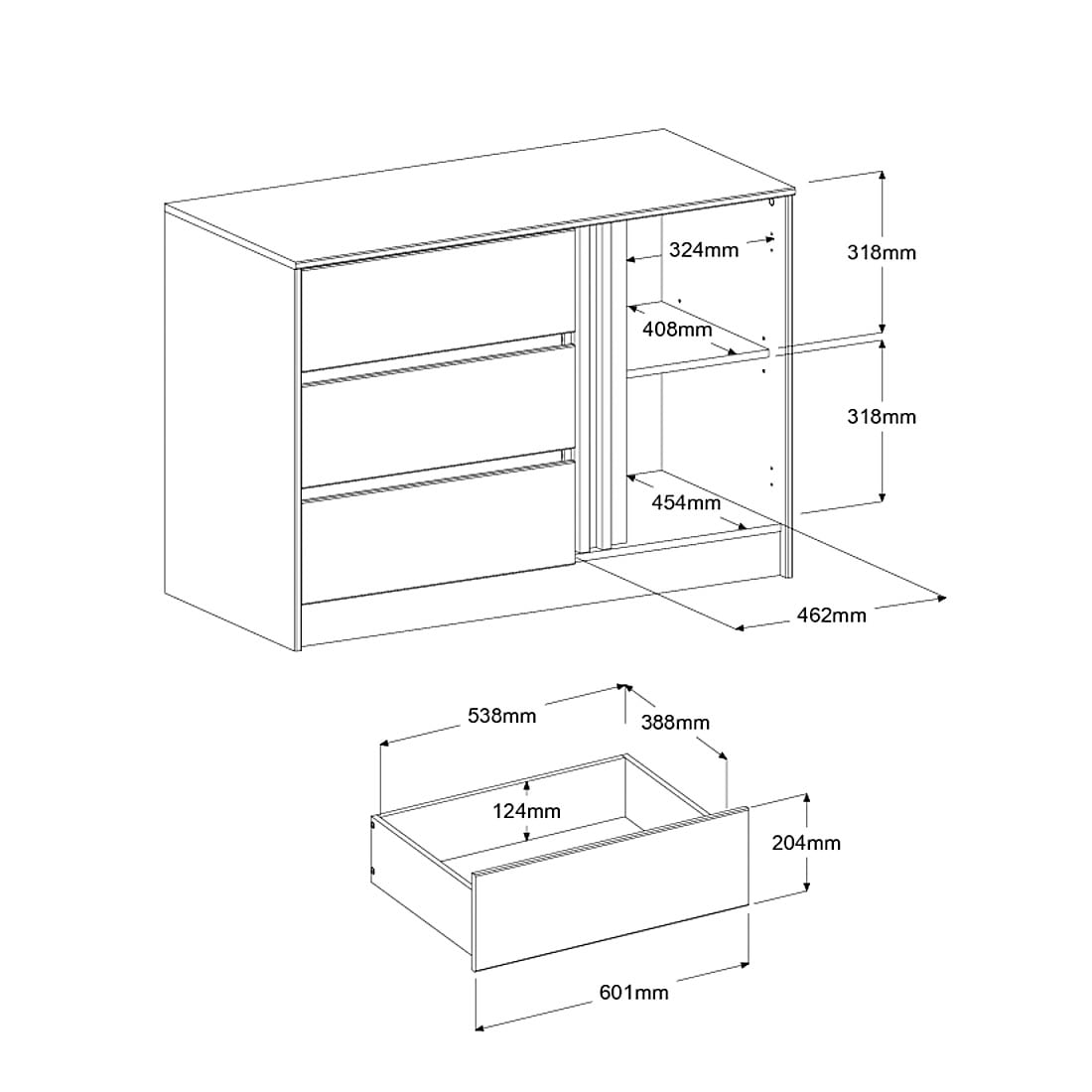 Parisot Schlafzimmer-Set »Parisot Escale« 3 Stk. tlg. Einsatz der Kommode drehbar - Eiche oder Weiss, viel Stauraum