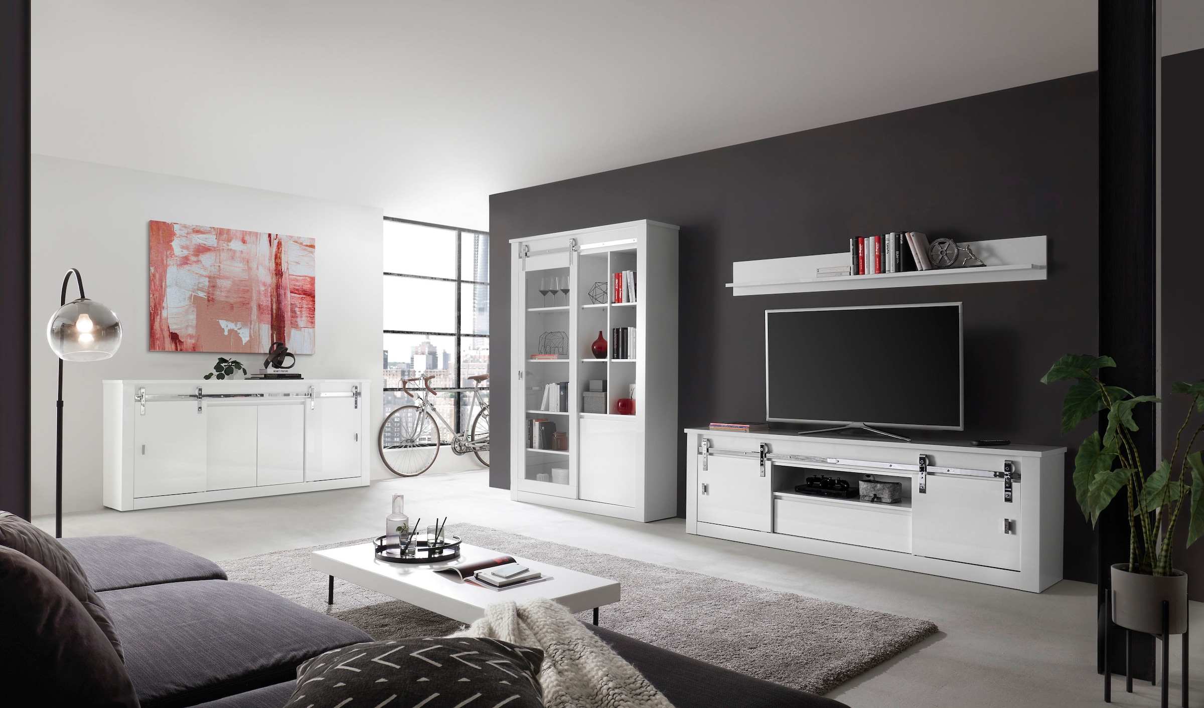 Home affaire Wohnwand »Daytona, moderne Anbauwand, Wohnzimmer-Set in Weiss Hochglanz« Set, 3 Stk. tlg.