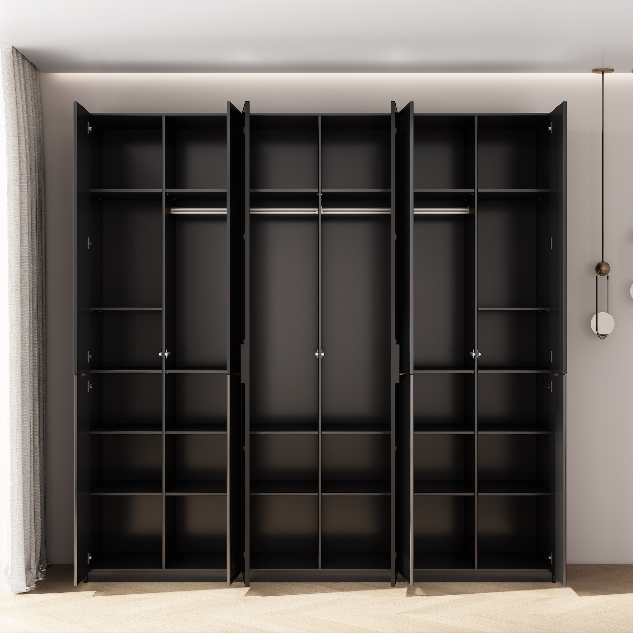 GOODproduct Kleiderschrank »Jorella Schlafzimmerschrank Garderobe mit Softclose Türen Glastüren« eleganter Schlafzimmerschrank Rillendesign Trend Breite 241cm Grauglas