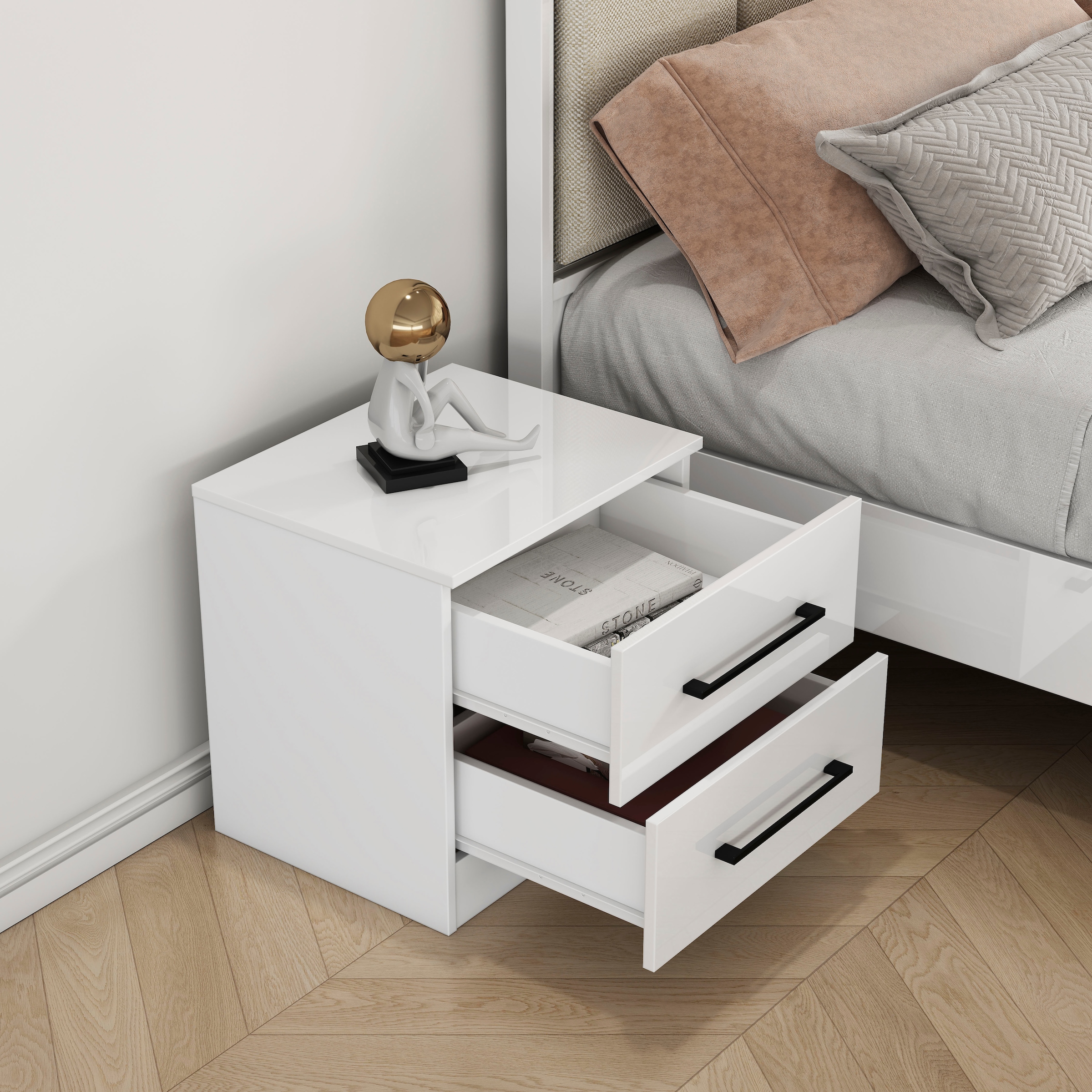 GOODproduct Nachtkommode »Sylt Schlafzimmerschrank Garderobe Schrank hochglanz« Spar-Set, modernes Hochglanz Nachtschrank Set (2 Stück) Stilvolles Design, 2 Stk. tlg. Nachttisch Bestseller Beistelltisch Kommode