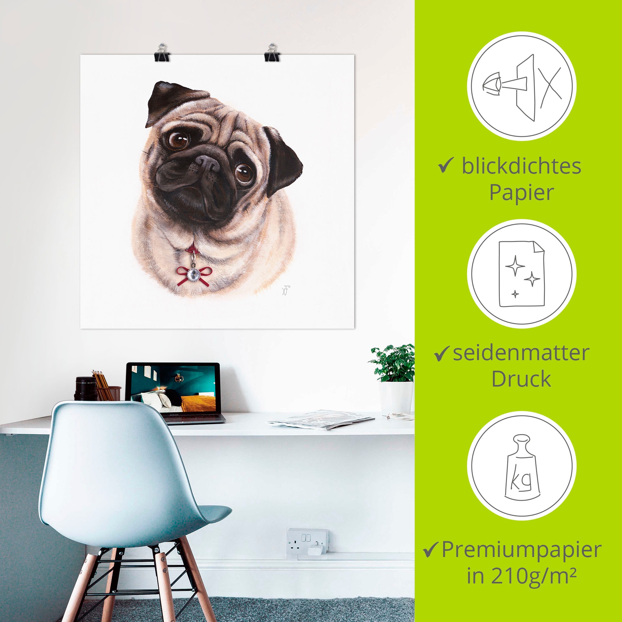 Artland Poster »Mops mit Diamanten« Hundebilder 1 Stk. tlg. als Alubild, Outdoorbild, Poster in verschied. Grössen