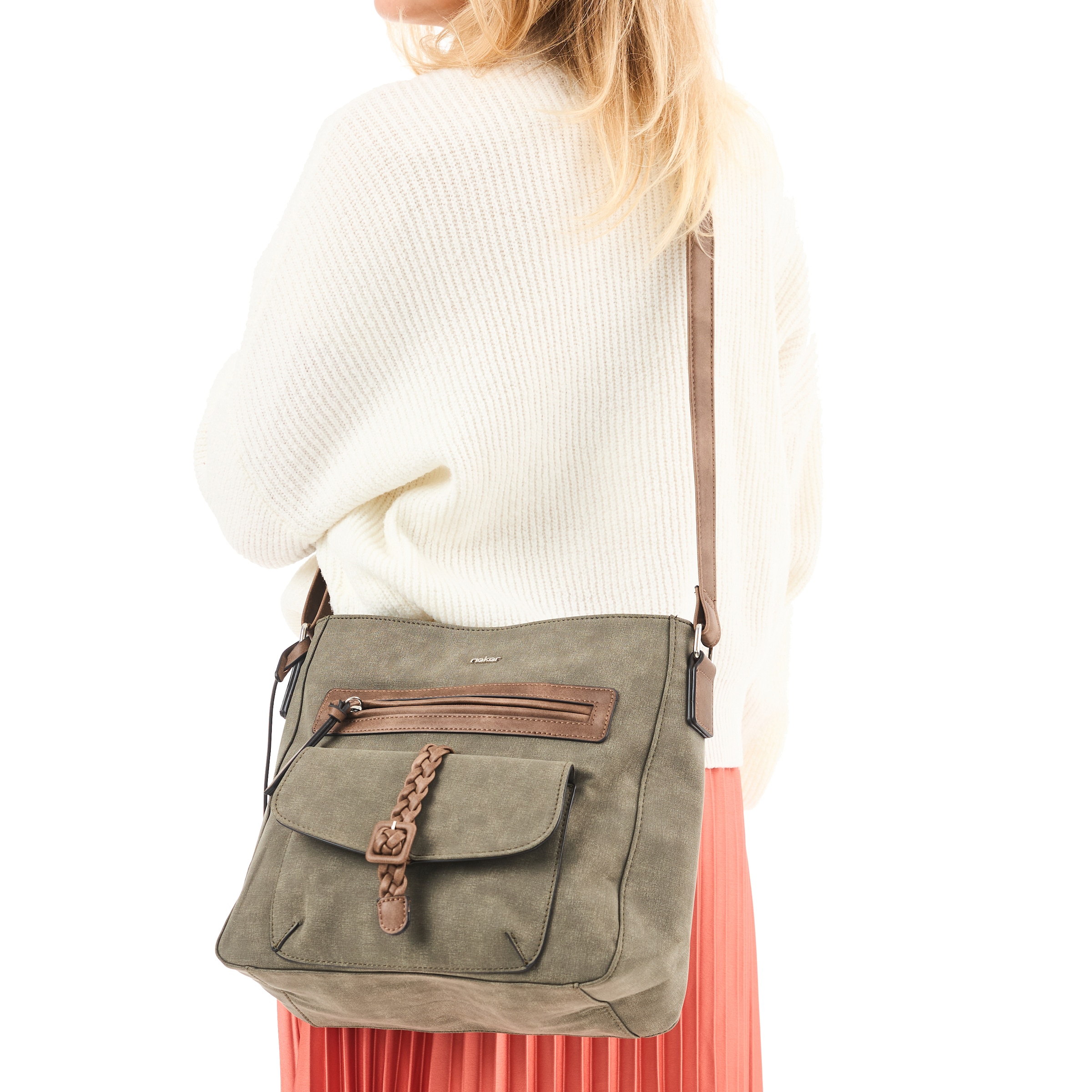 Rieker Sac à bandoulière »Montenegro/Guana/Eagle« sac d'épaule pour femmes, sac à main avec boucle décorative et bande tressée