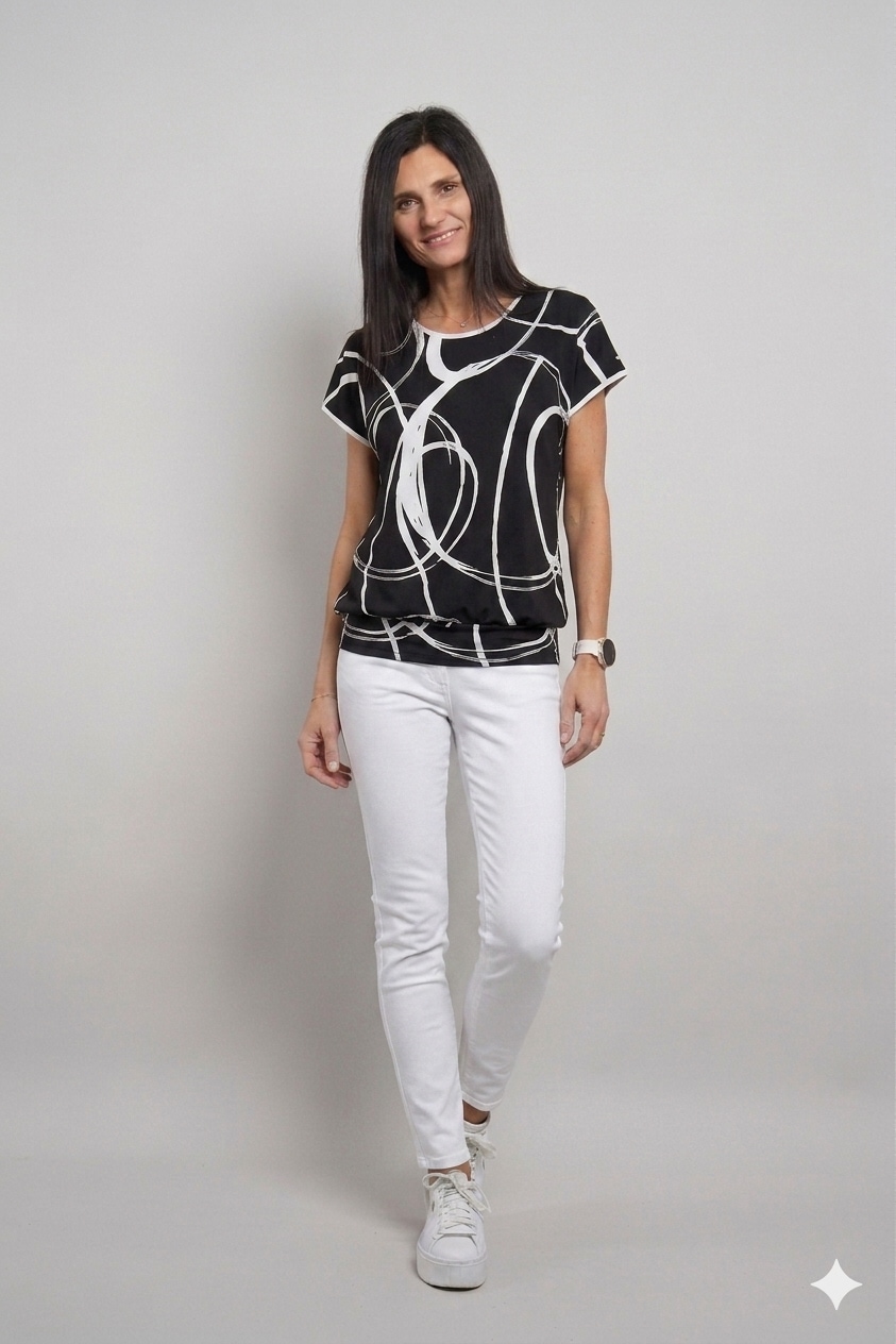 Seidel Moden Kurzarmshirt mit grafischem Muster - Rundhals  - MADE IN GERMANY