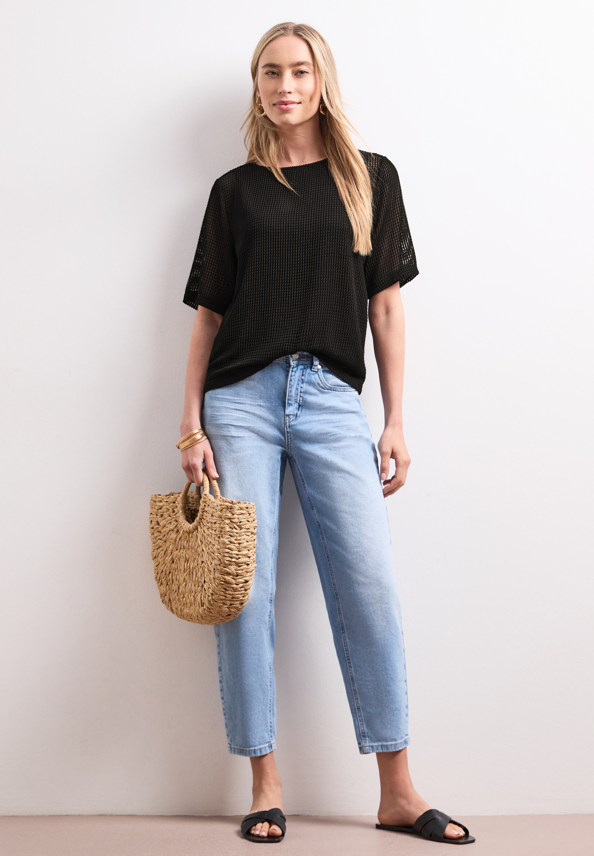 STREET ONE T-shirt 2 en 1 Sommershirt aus Mesh mit U-Boot-Ausschnitt