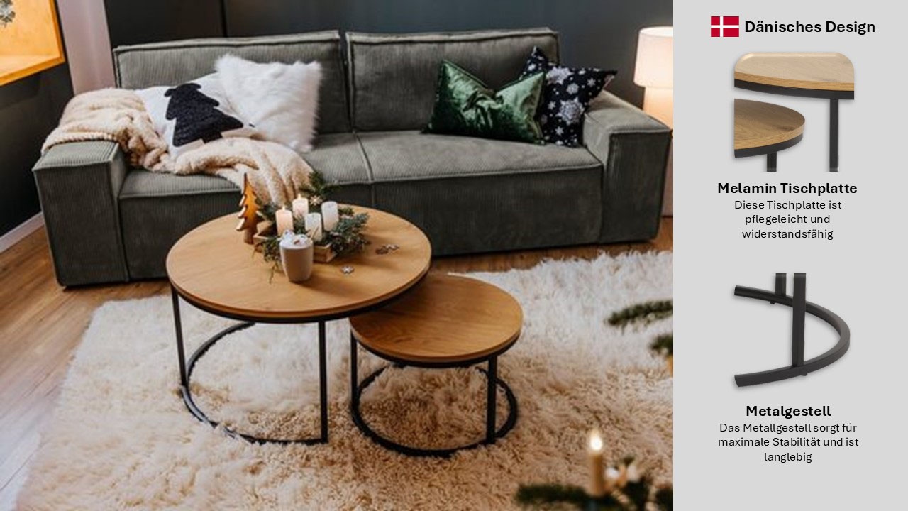 ACTONA GROUP Table basse »Spiro 2er Set, rund – modern & stilvoll kombinieren, zeitloses Design« Table basse, table d’appoint, 2 cuis tlg. OTTOs Choice aspect bois, facile d'entretien & structure métallique robuste