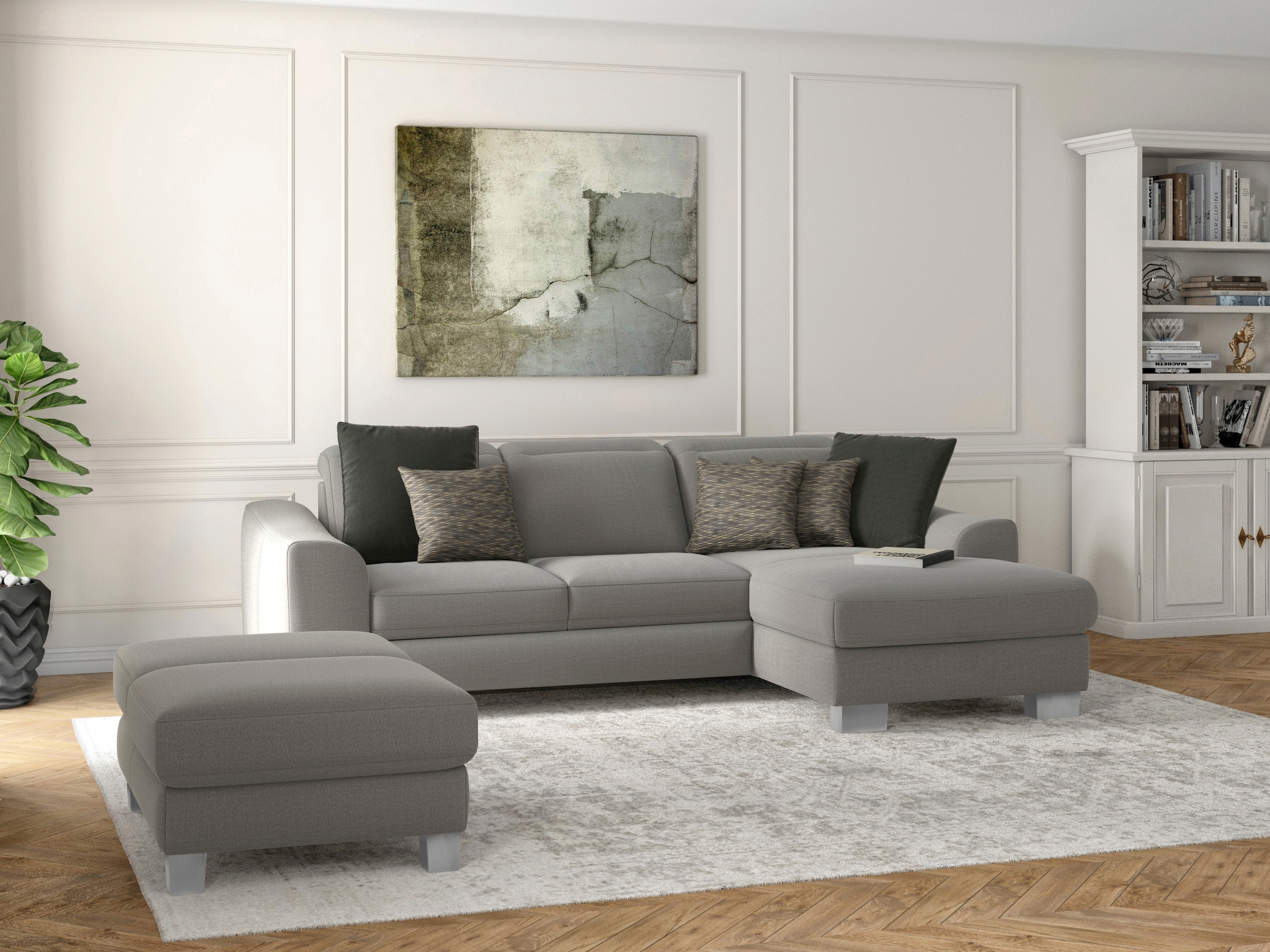 sit&more Ecksofa »Dundee L-Form« mit Federkern und Edelstahlfüssen, wahlweise mit Kopfteilverstellung