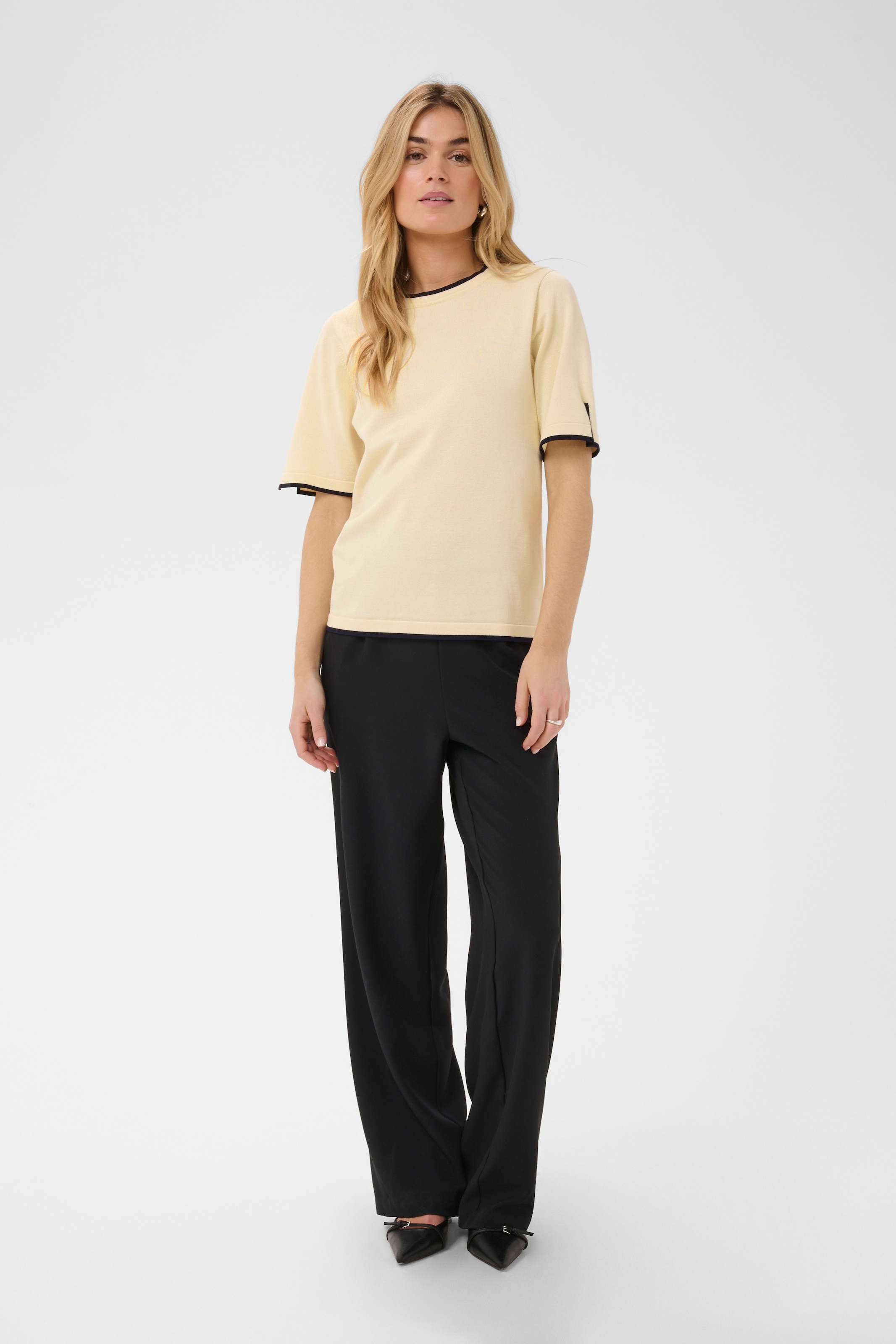 Saint Tropez Pull en tricot »MilaSZ Contrast Stripe SS Pullover« Mélange de viscose, coupe régulière