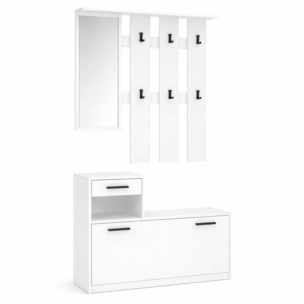 GOODproduct Ensemble de vestiaires »Luna Kommode mit 1 Klappe + 1 Schubkasten, Paneel mit Spiegel 6 Haken« 2 cuis tlg.