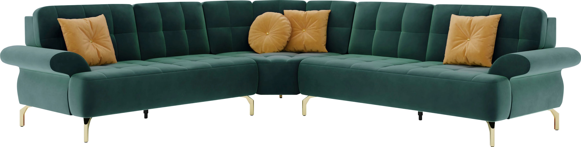 sit&more Ecksofa »Orient 1 L-Form« inkl. 4 Zierkissen mit Strass-Stein, goldfarbene Metallfüsse