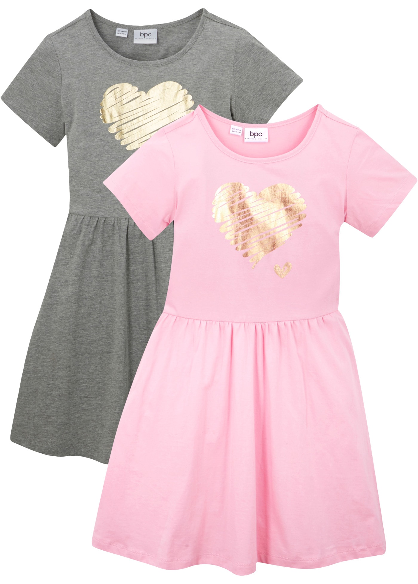bonprix Robe en jersey Paquet, lot de 2,  en coton, jupe évasée, avec imprimé cœur, lot de 2