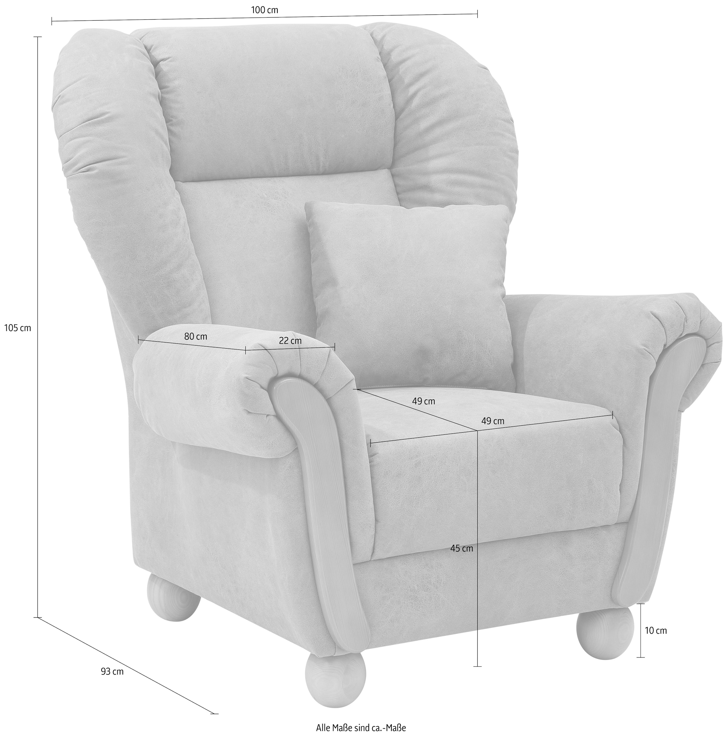 Home affaire Fauteuil lounge »Milano Vintage, Hochlehnsessel, Ohrensessel, Breite 100cm« grand confort d'assise avec dossier haut, coussin décoratif inclus