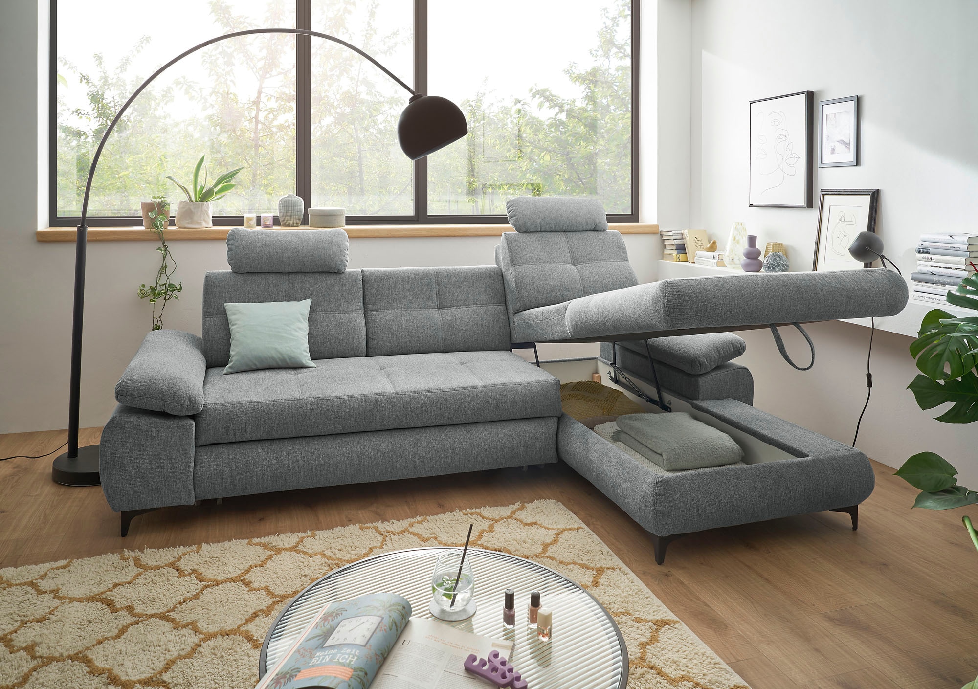 ED EXCITING DESIGN Canapé d'angle »Altona L-Form« mit Bettfunktion, Bettkasten, Armteilverstellung & Kopfstützen